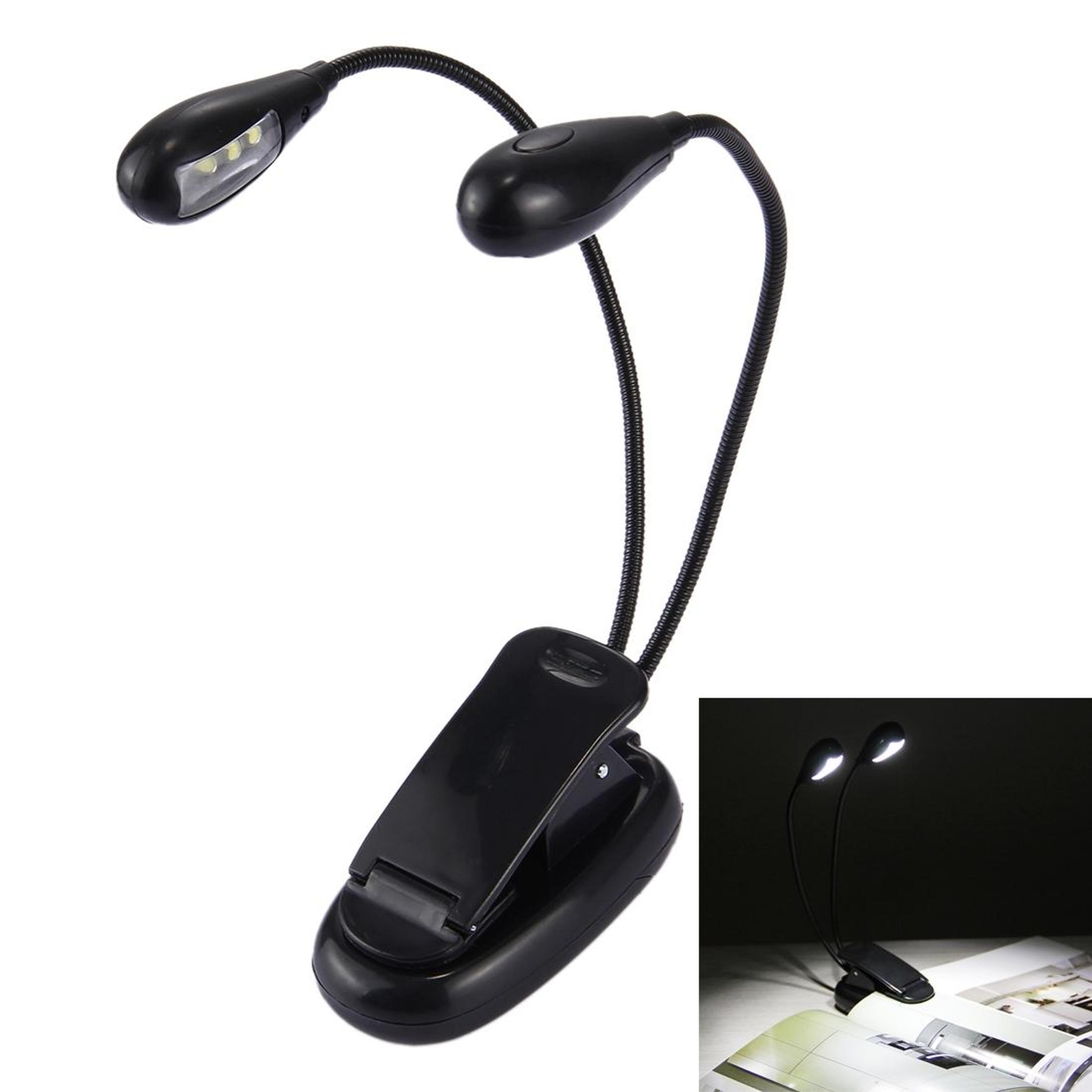 dual arm led book light clip on reading lamp for books, laptop & travel
