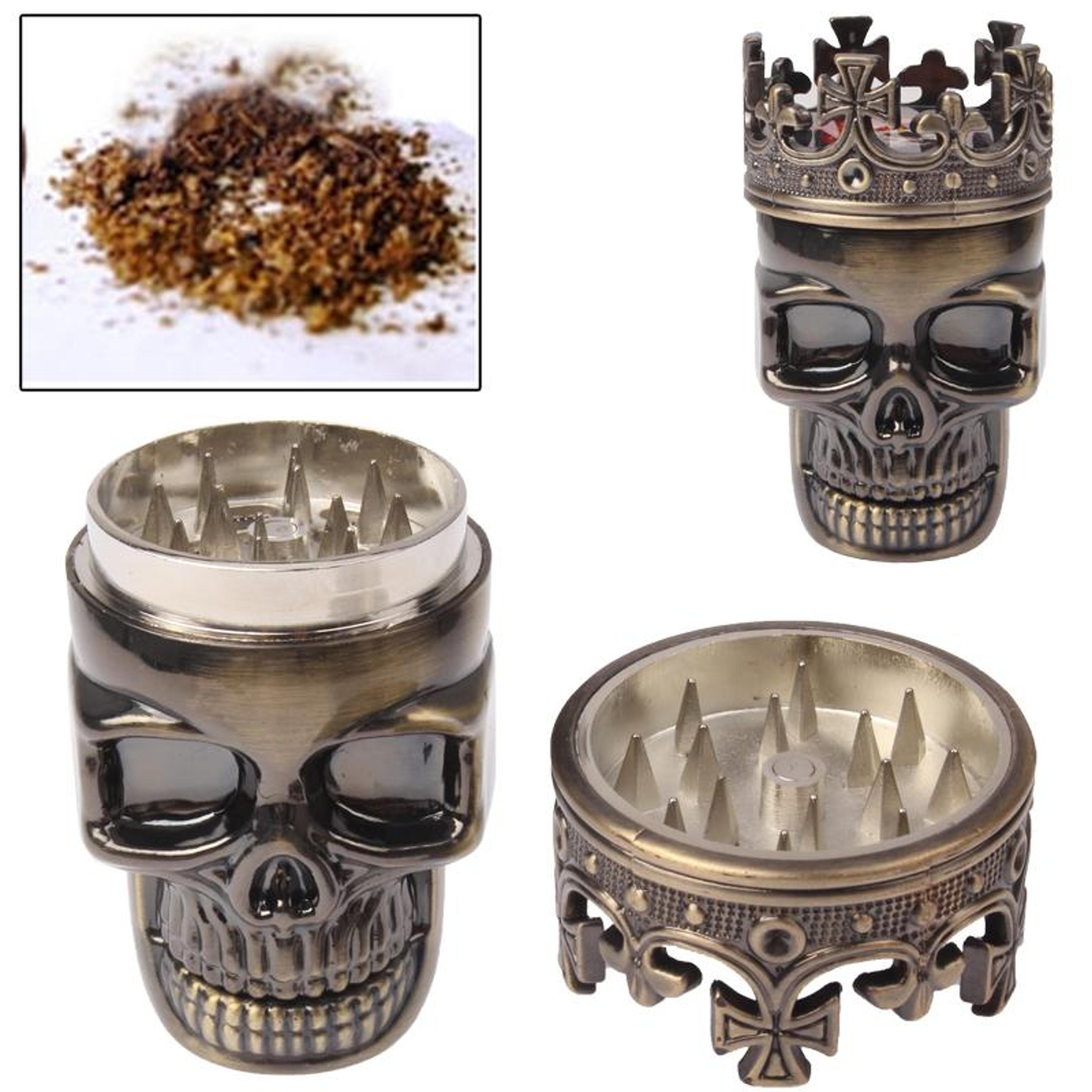 skull king zinc alloy herb grinder with double layer mesh catcher for tobacco and spices