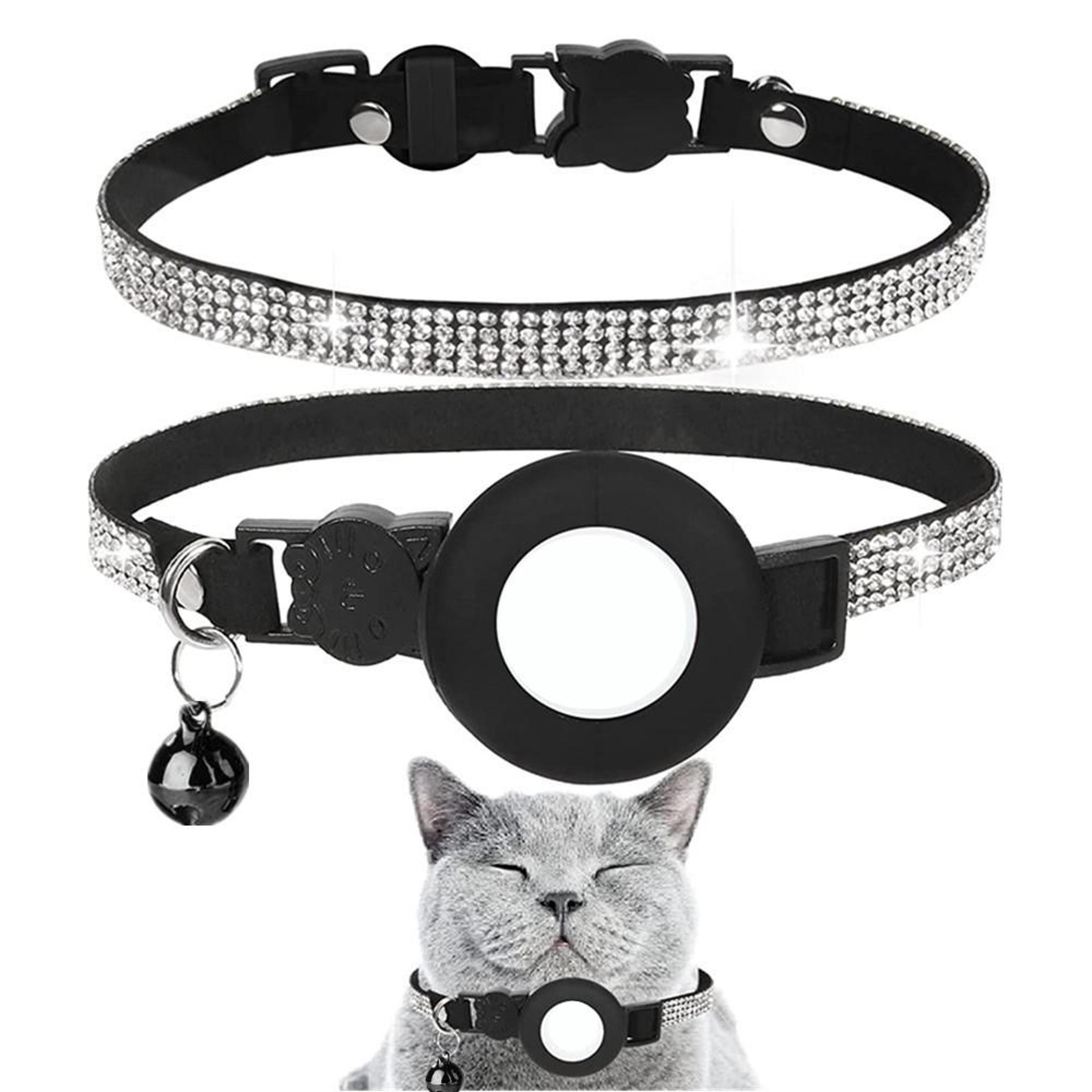 luxury airtag cat collar with rhinestone bell & breakaway safety buckle for small pets