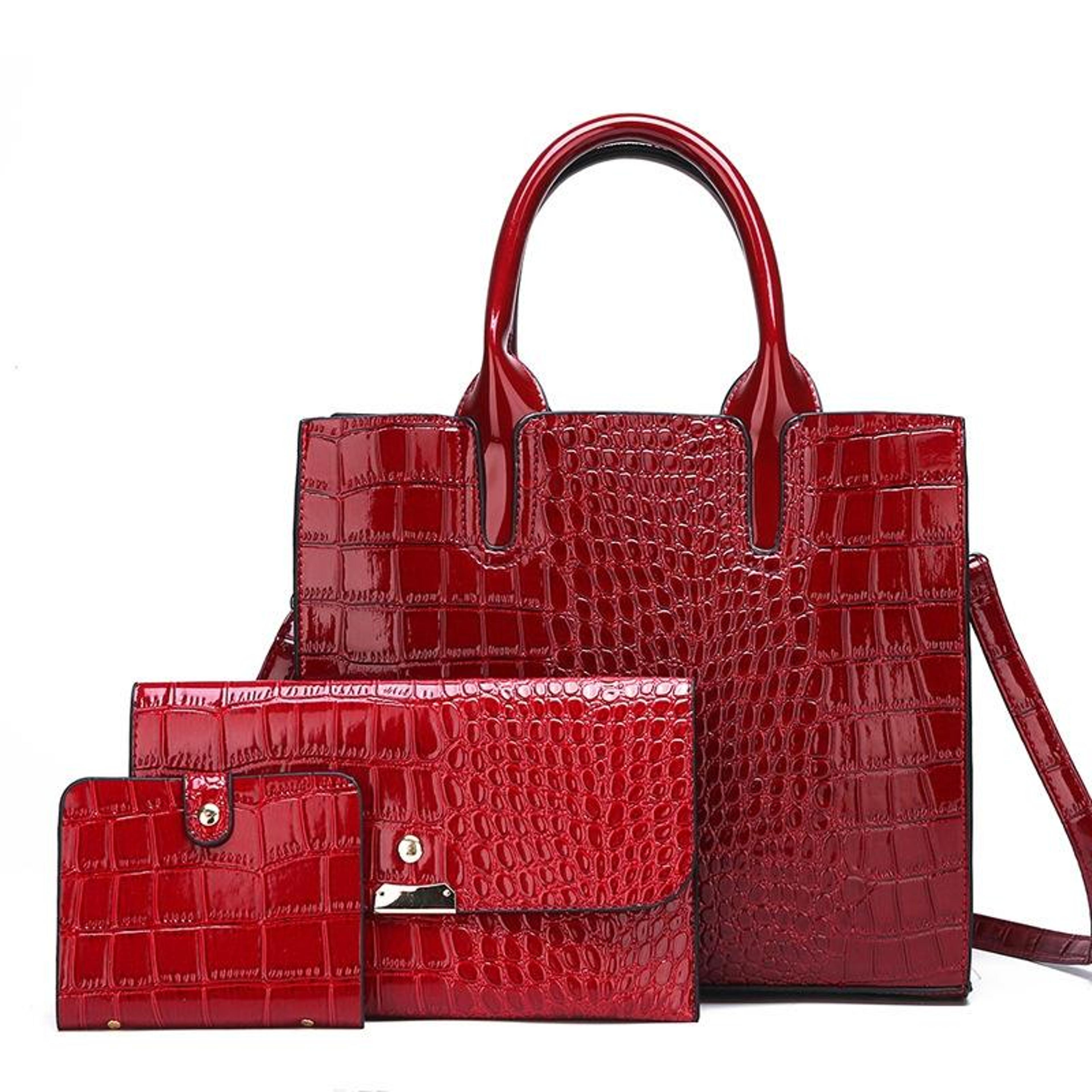 3-in-1 women shoulder bag crocodile pattern tote purse with adjustable strap