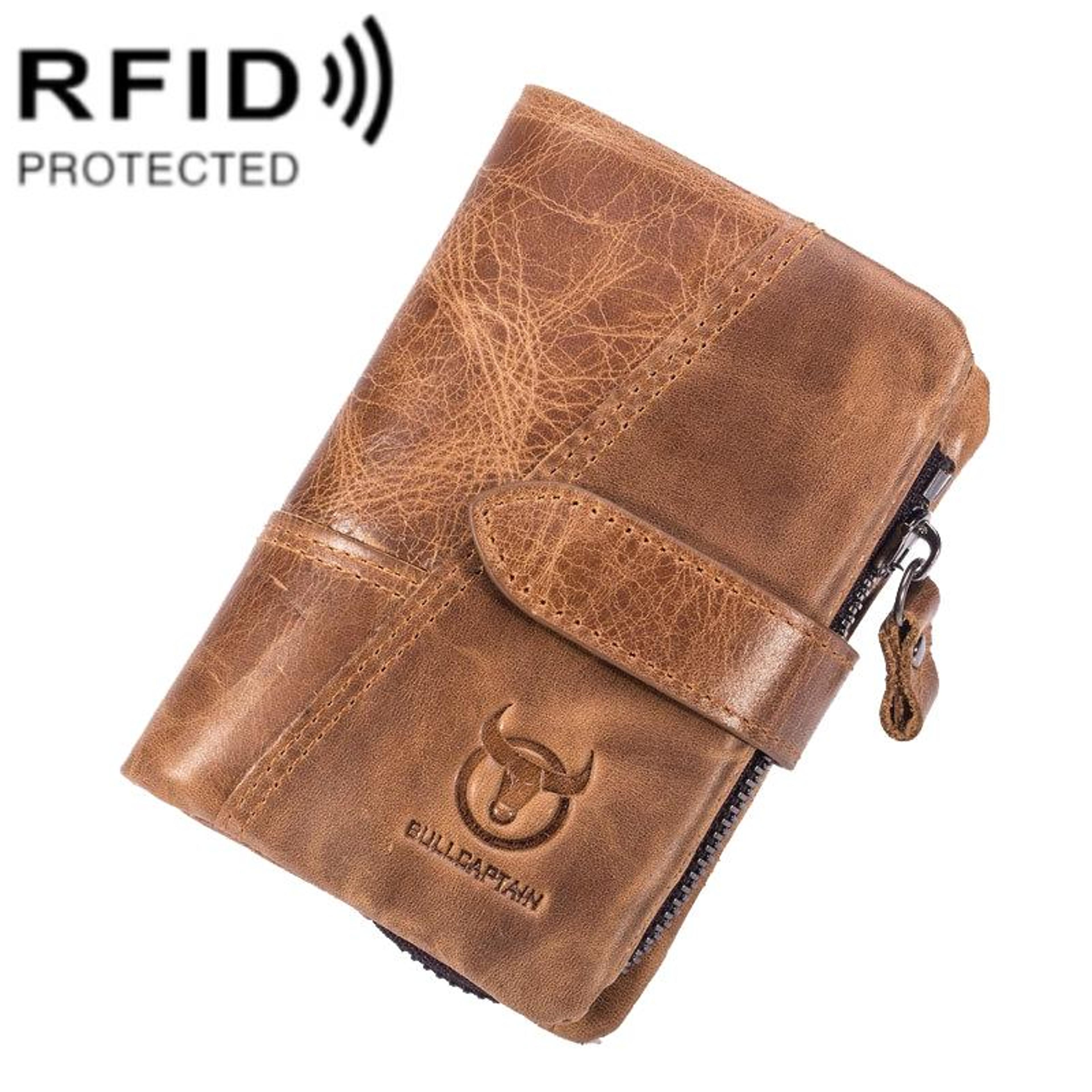rfid blocking genuine cowhide men wallet with detachable card holder & zipper storage
