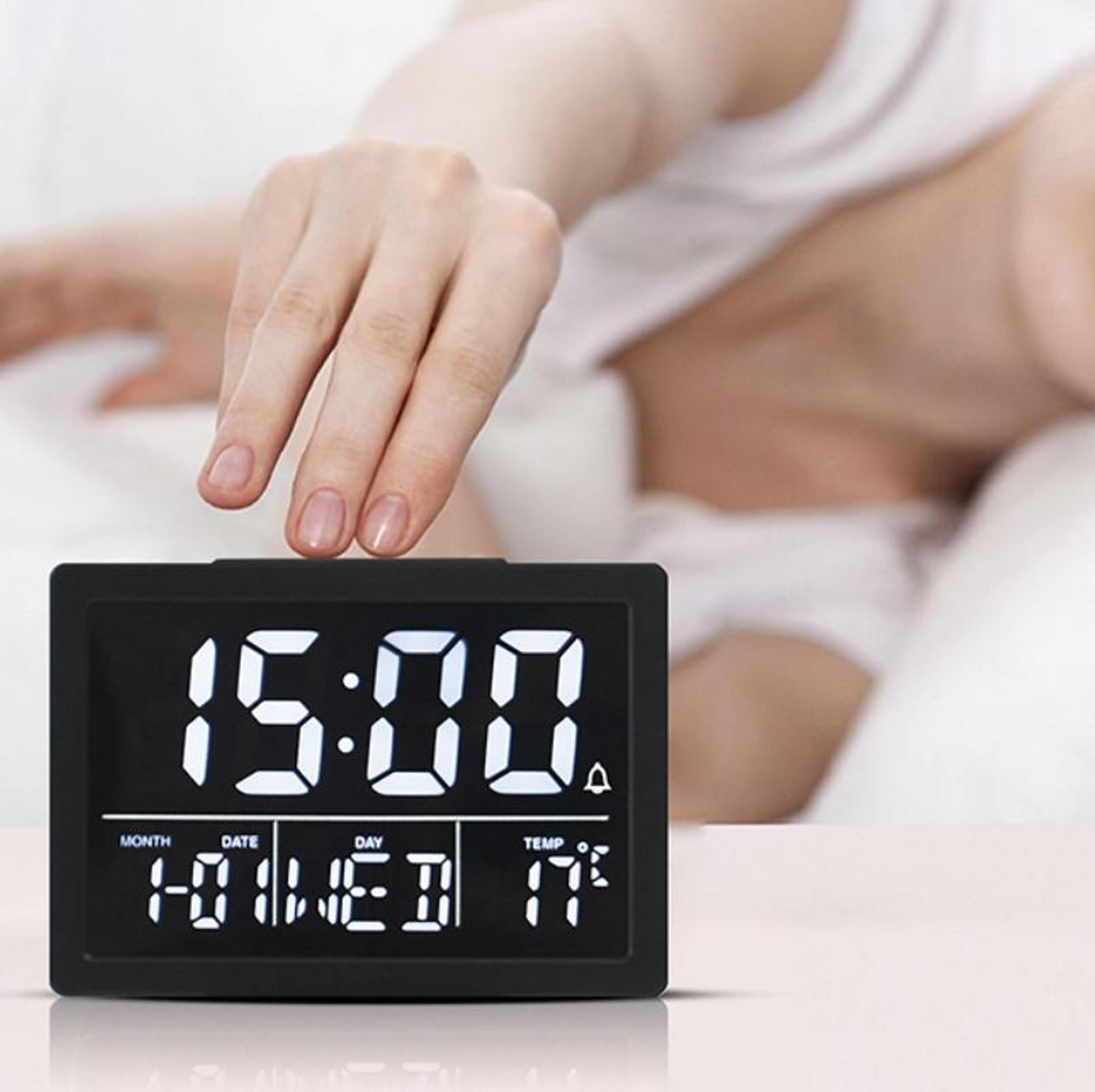 smart large screen led alarm clock with temperature display & natural wake-up sounds