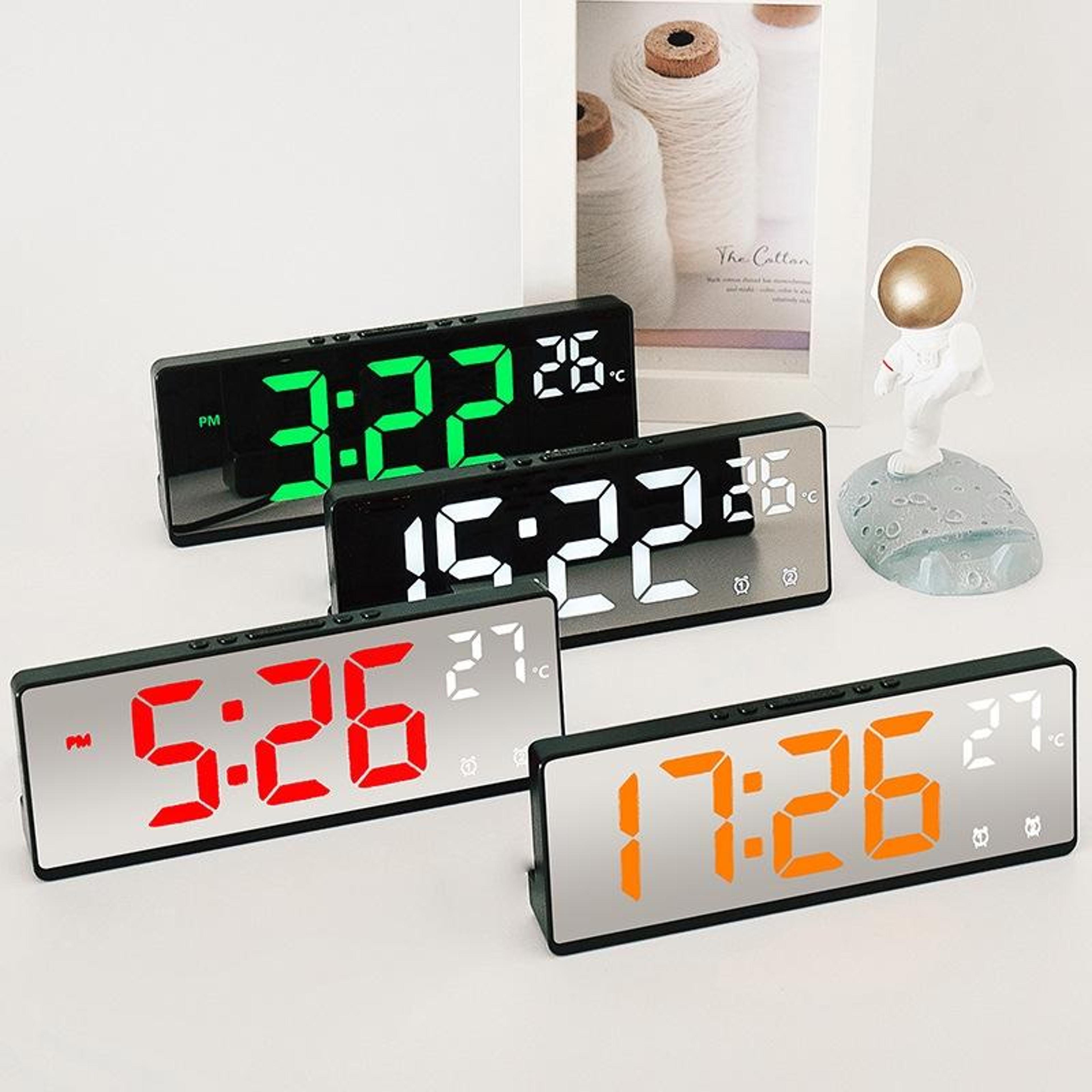 smart led mirror alarm clock with temperature display and voice control