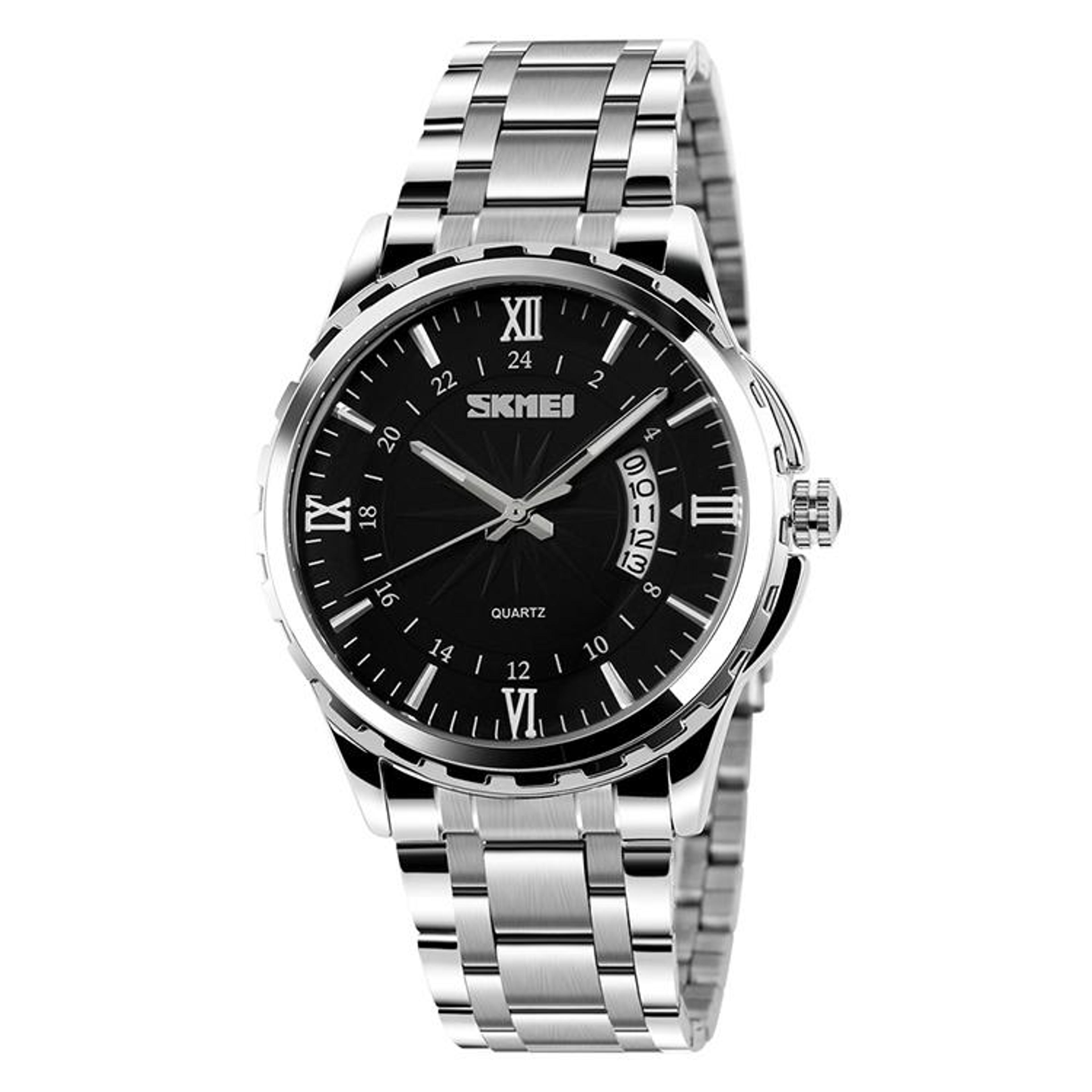 waterproof quartz watch for men with luminous dial & stainless steel strap