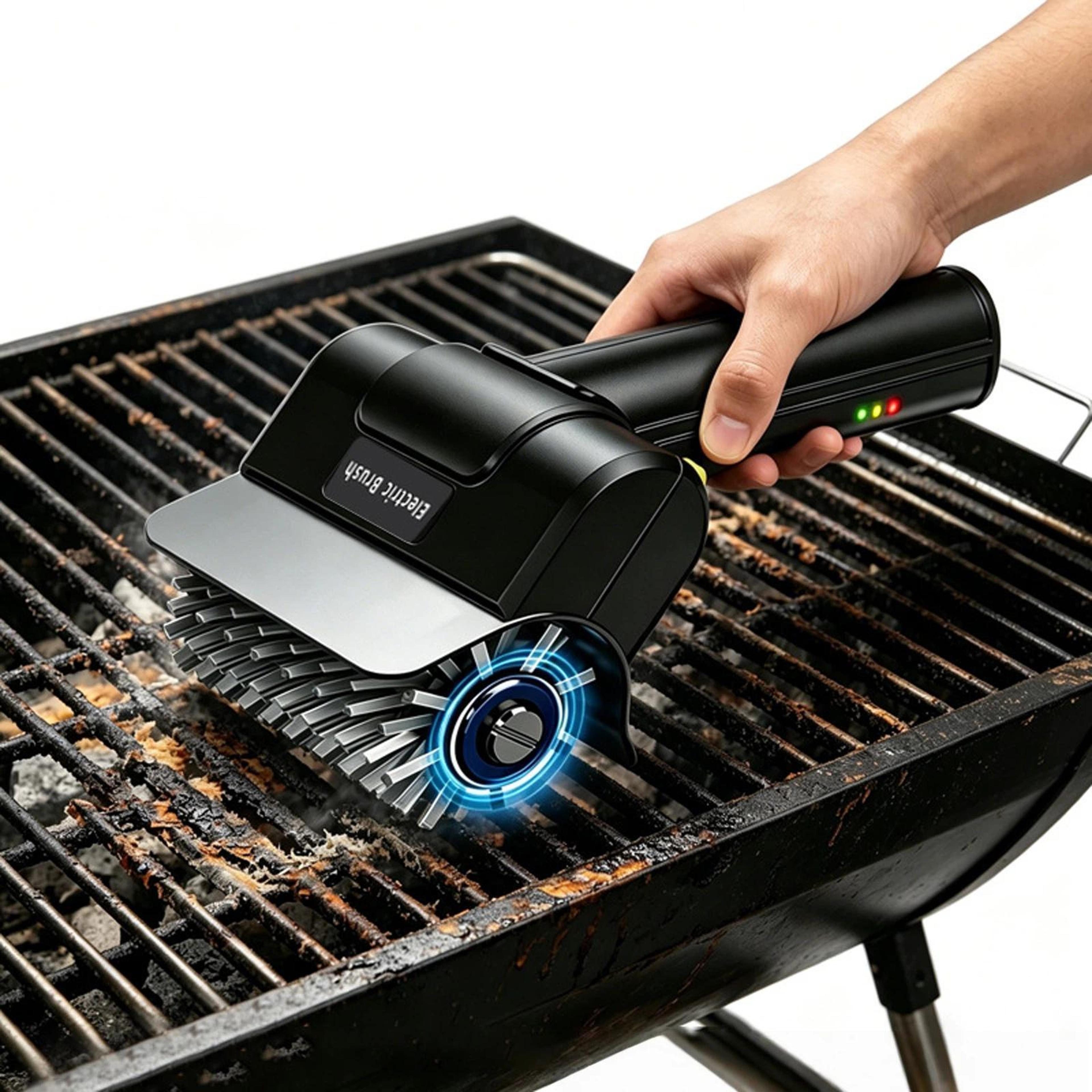 stainless steel grill cleaner brush with electric roller scrubber