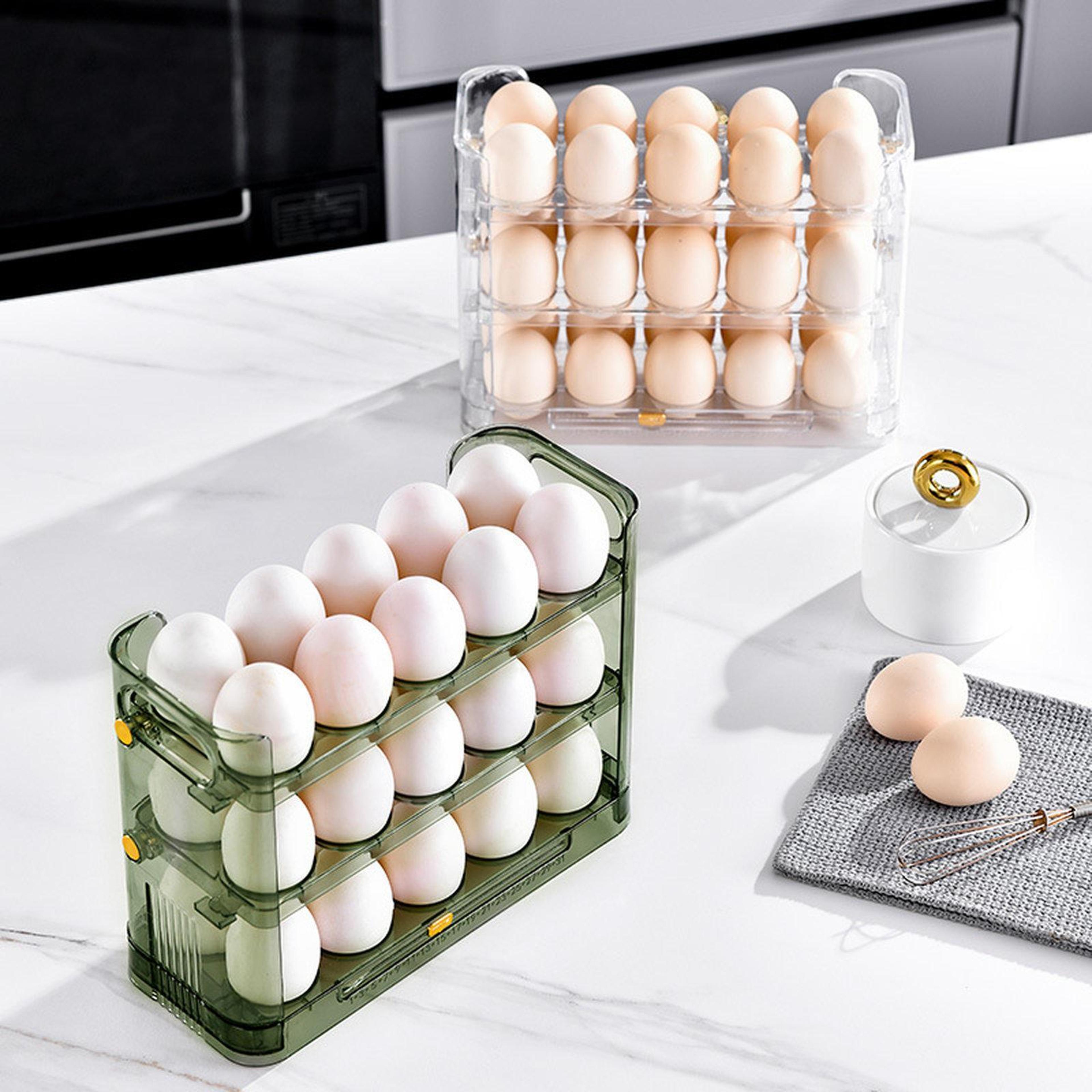 egg holder for refrigerator 30-egg 3-tier organizer with date tracker