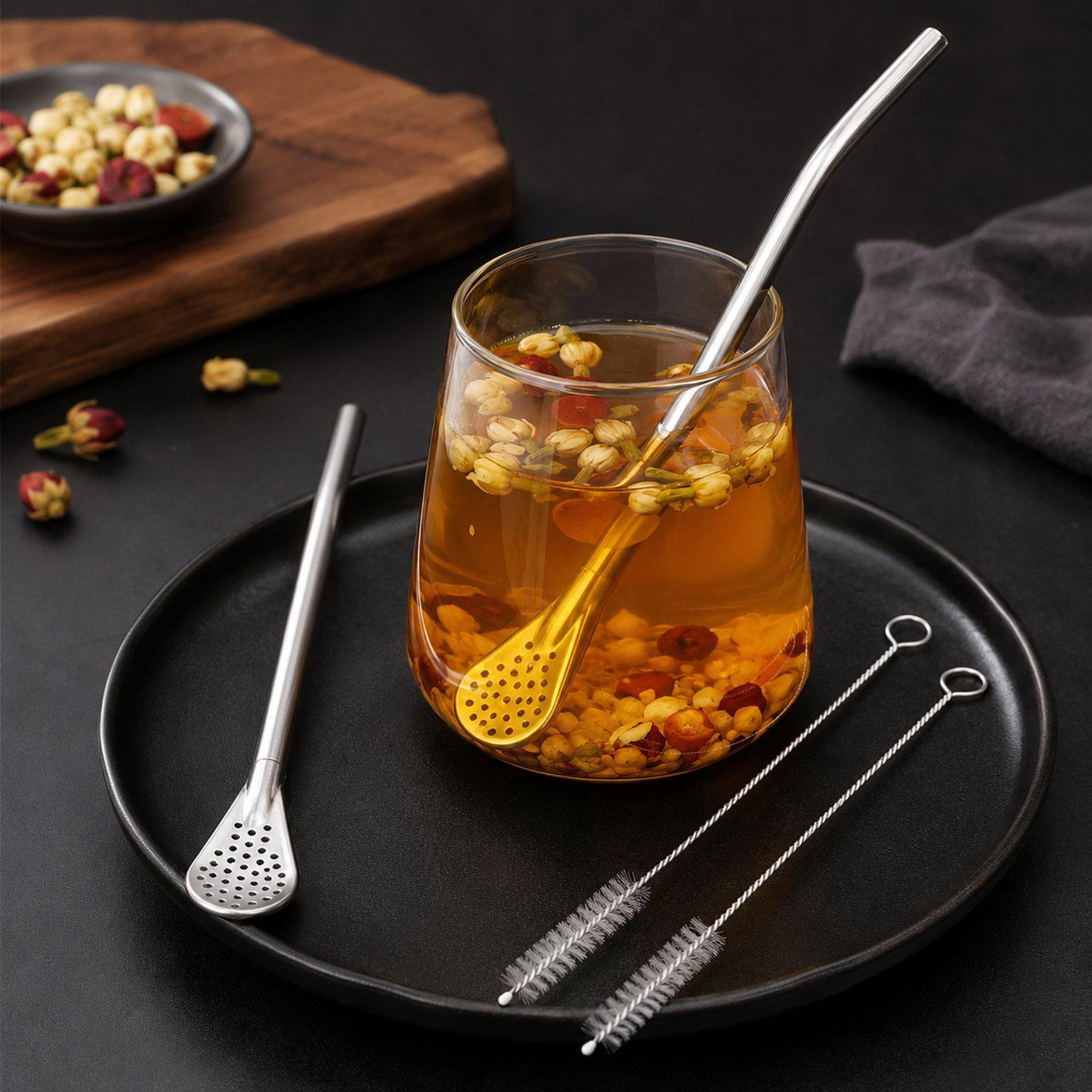 detachable yerba mate straw set with tea filter & cleaning brushes stainless steel bombilla 2 pcs