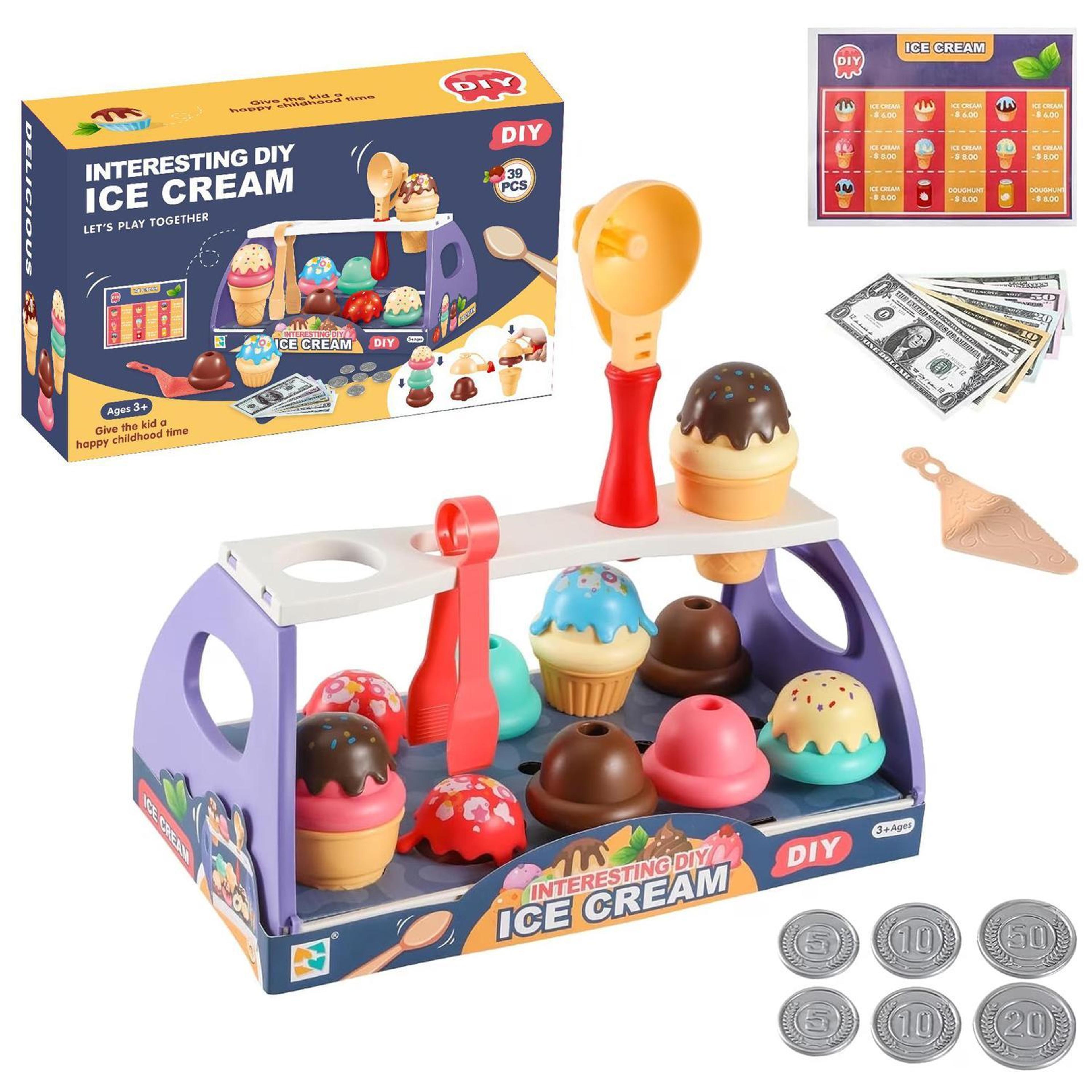 kids pretend play ice cream shop set with play money & accessories for creative roleplay