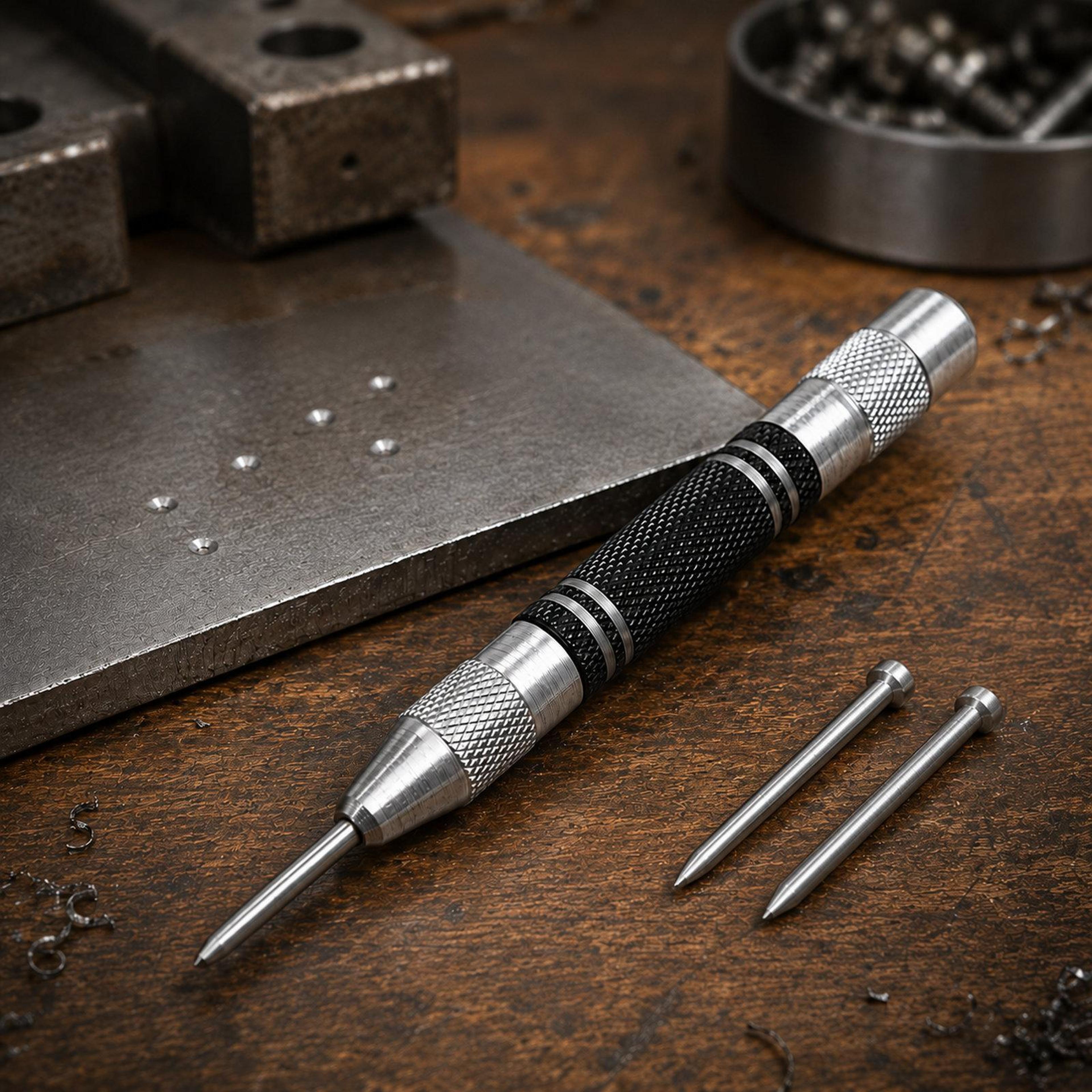 5-inch automatic center punch & glass breaker tool with spare tips