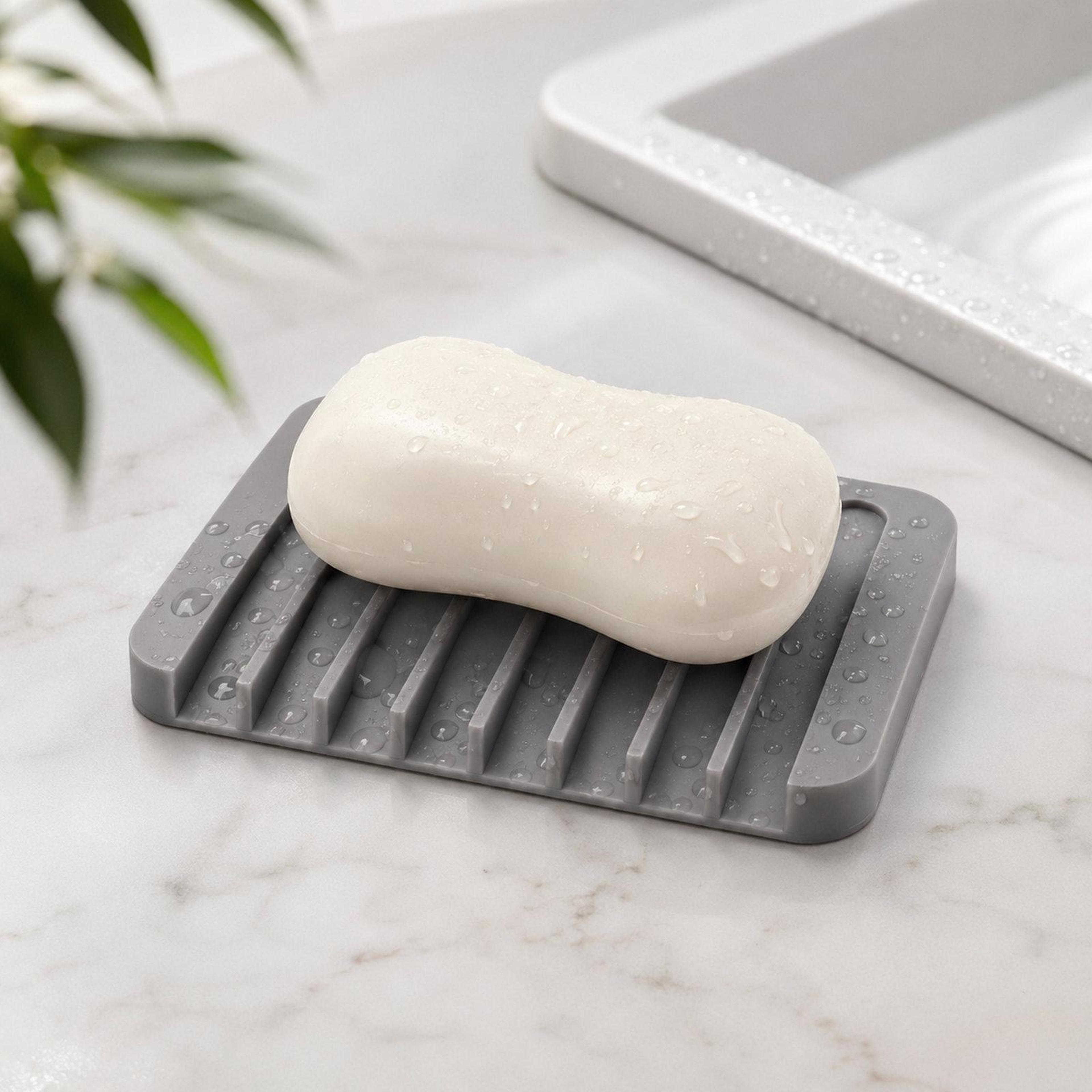 silicone self-draining soap dish holder for bathroom, shower & kitchen sink