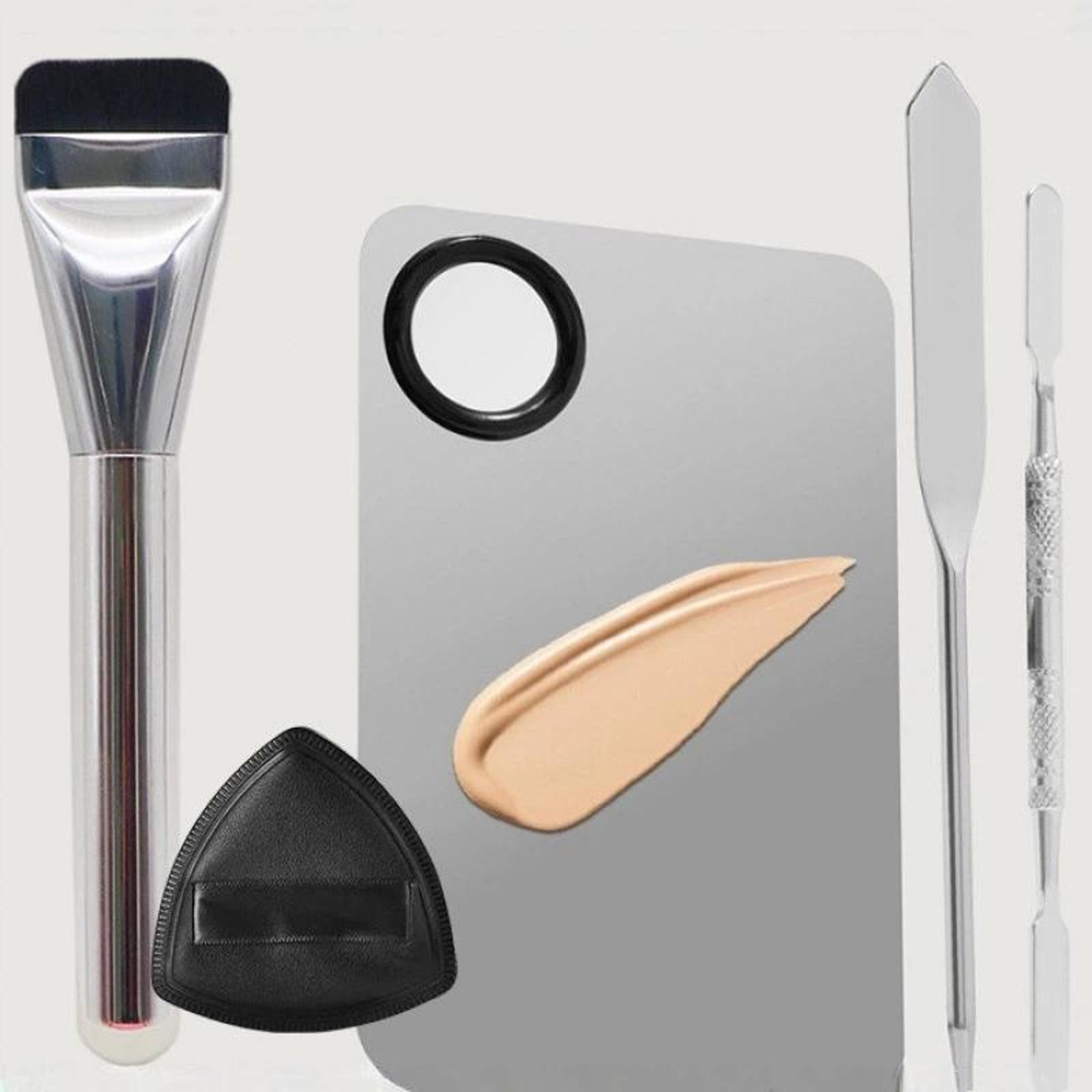 finish makeup mixing palette & foundation spatula kit with brush and powder puff