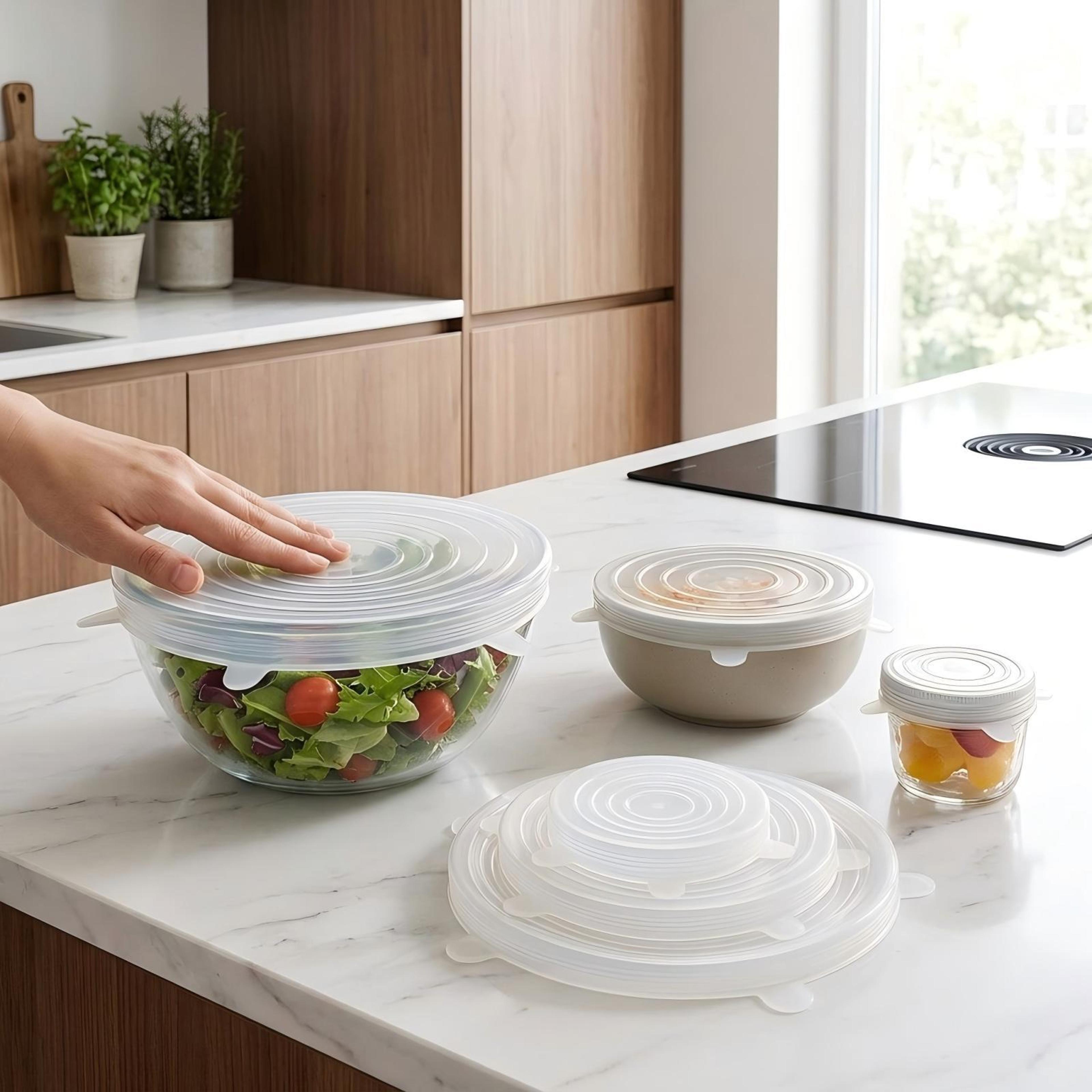 reusable silicone stretch lids set of 6 for bowls, cups & food storage containers