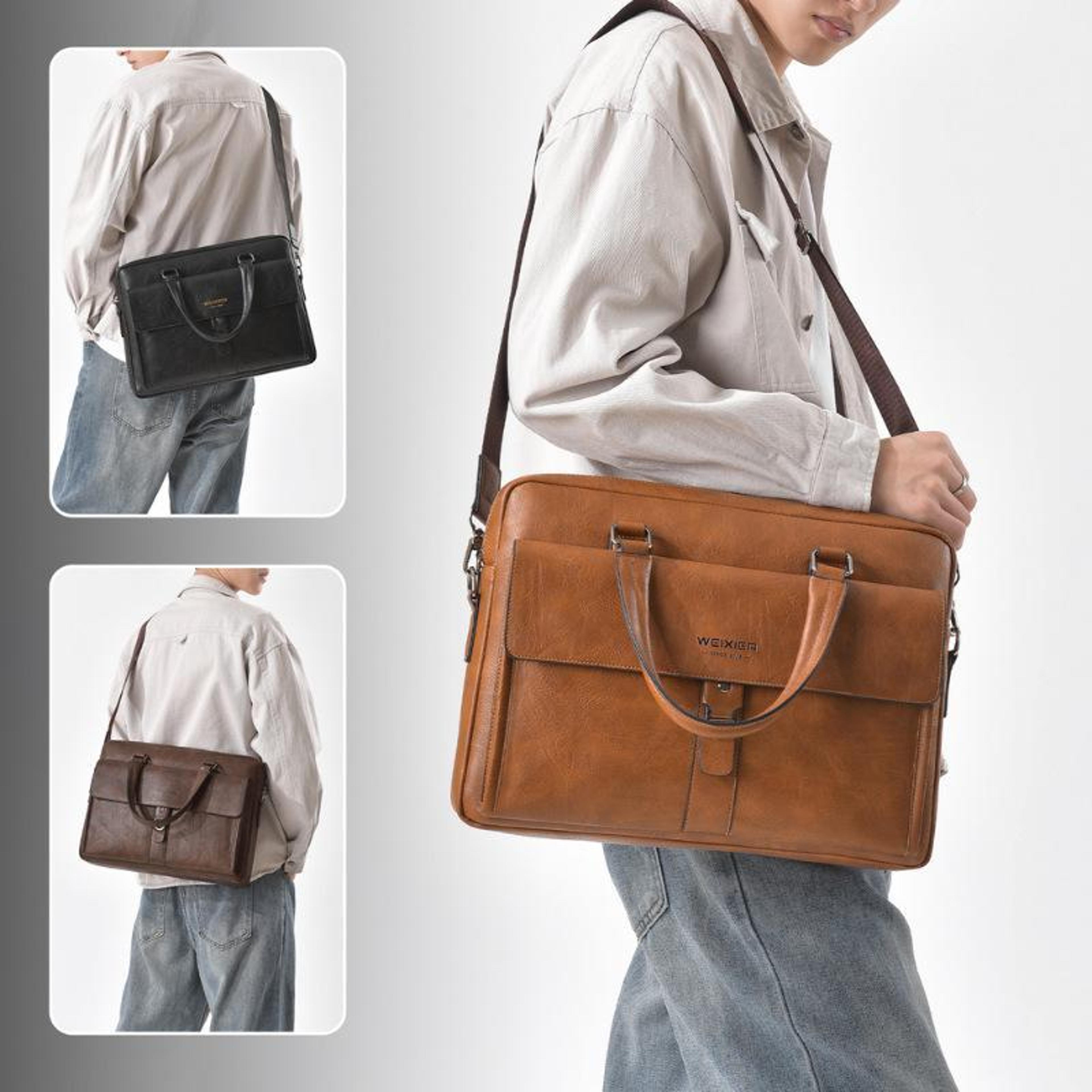 vintage waterproof laptop tote bag for men large capacity business travel briefcase