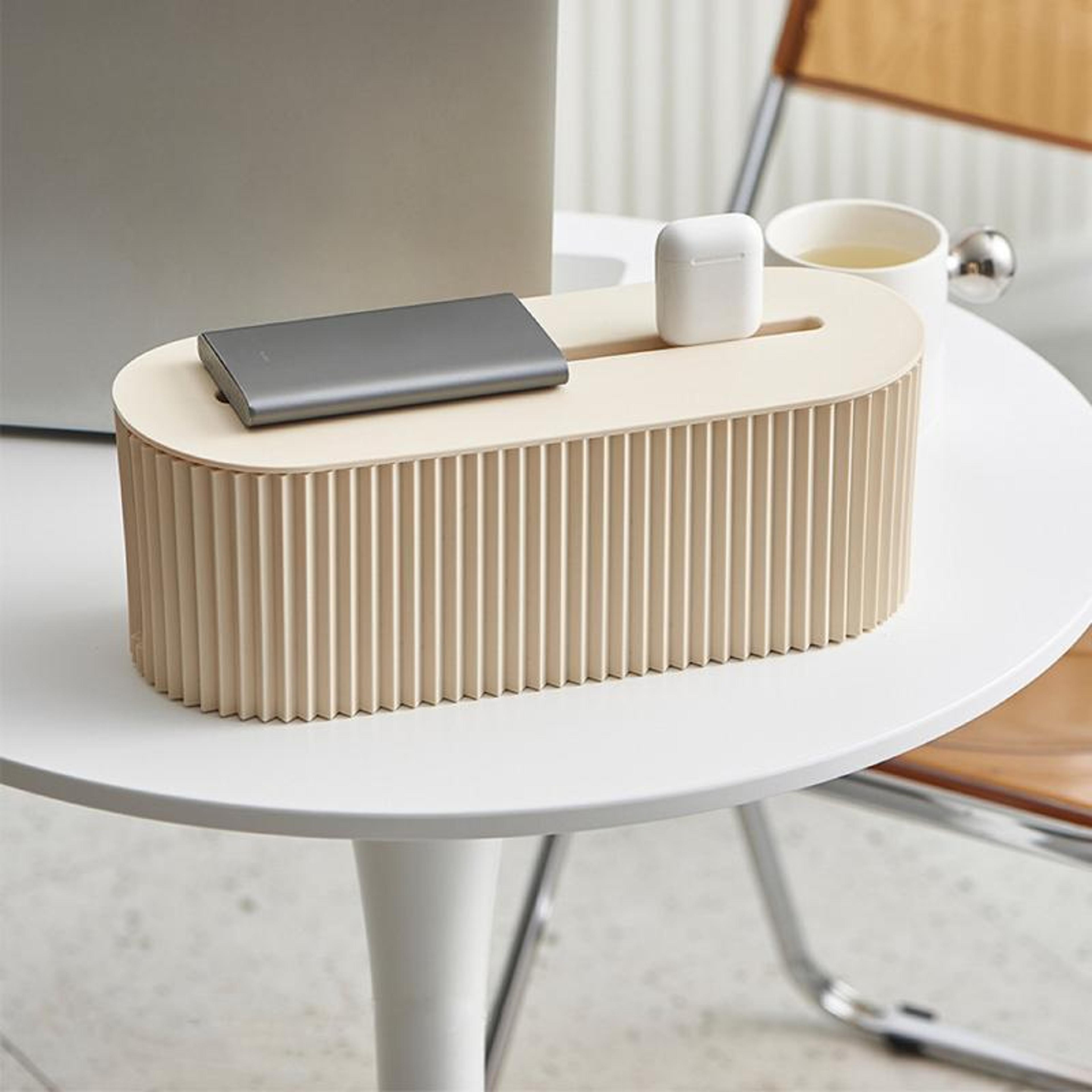 minimalist cable management box for desk cord organization & power strip storage