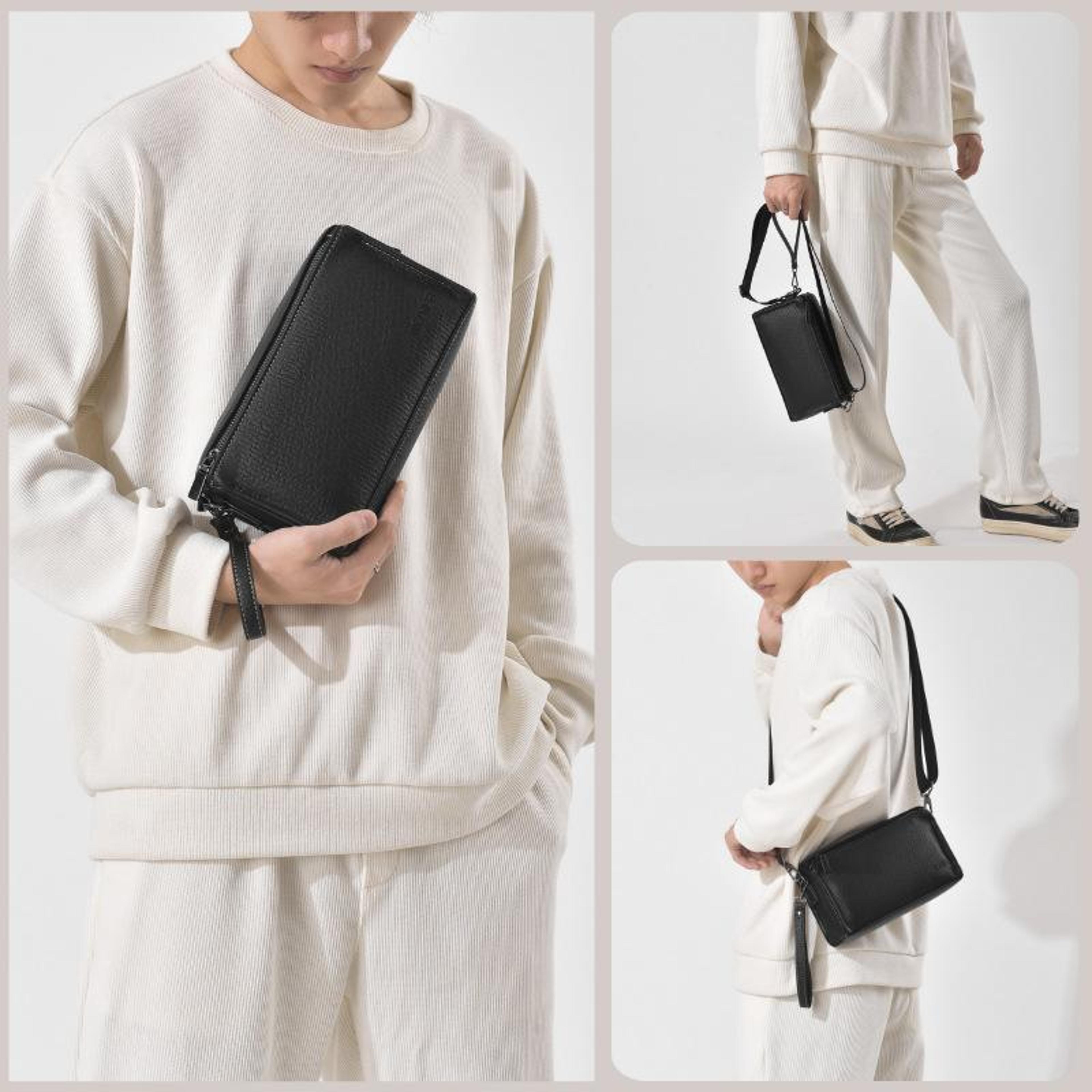 compact leather crossbody bag for men travel messenger clutch with card slots