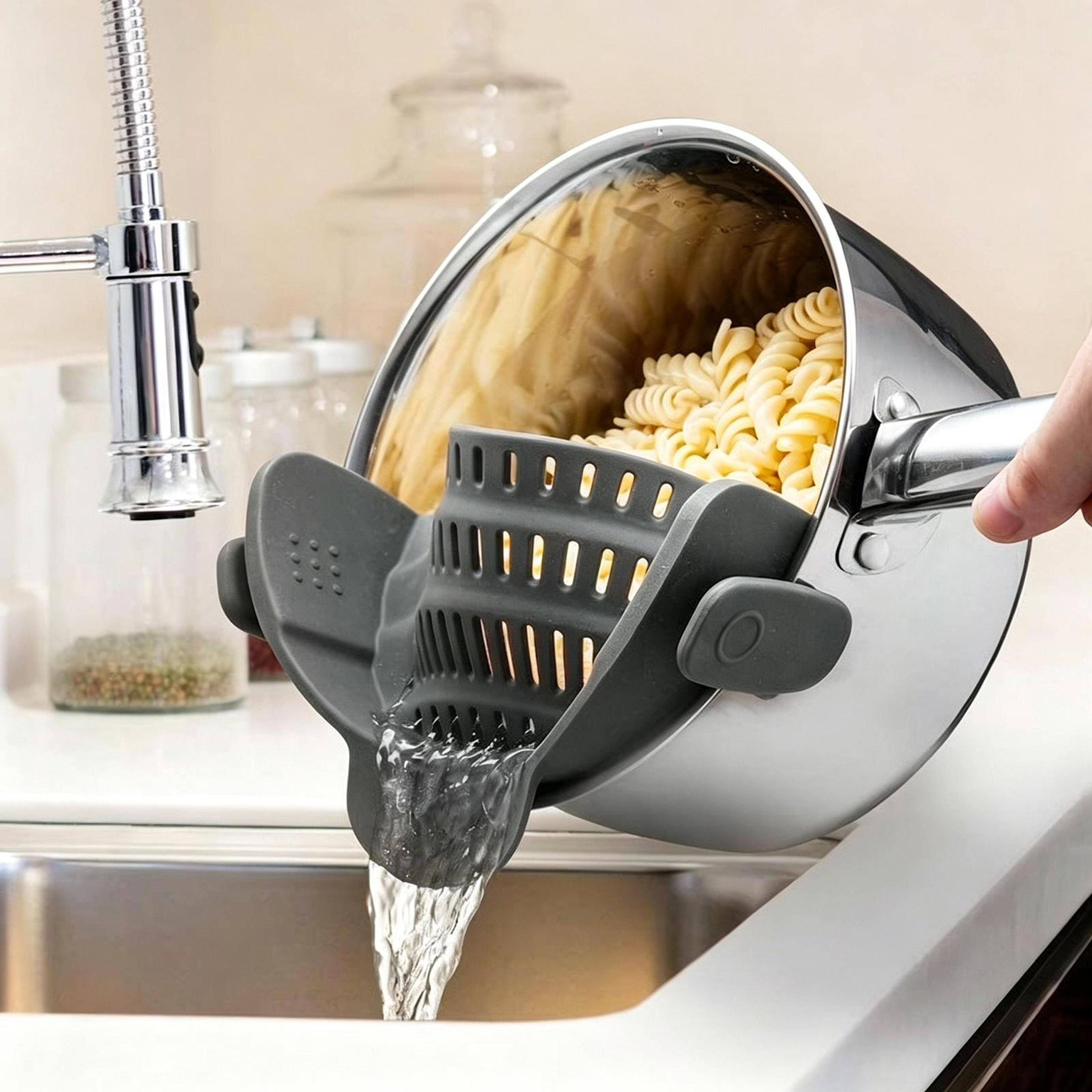 clip-on silicone pasta strainer for pots and pans heat resistant wide mouth colander