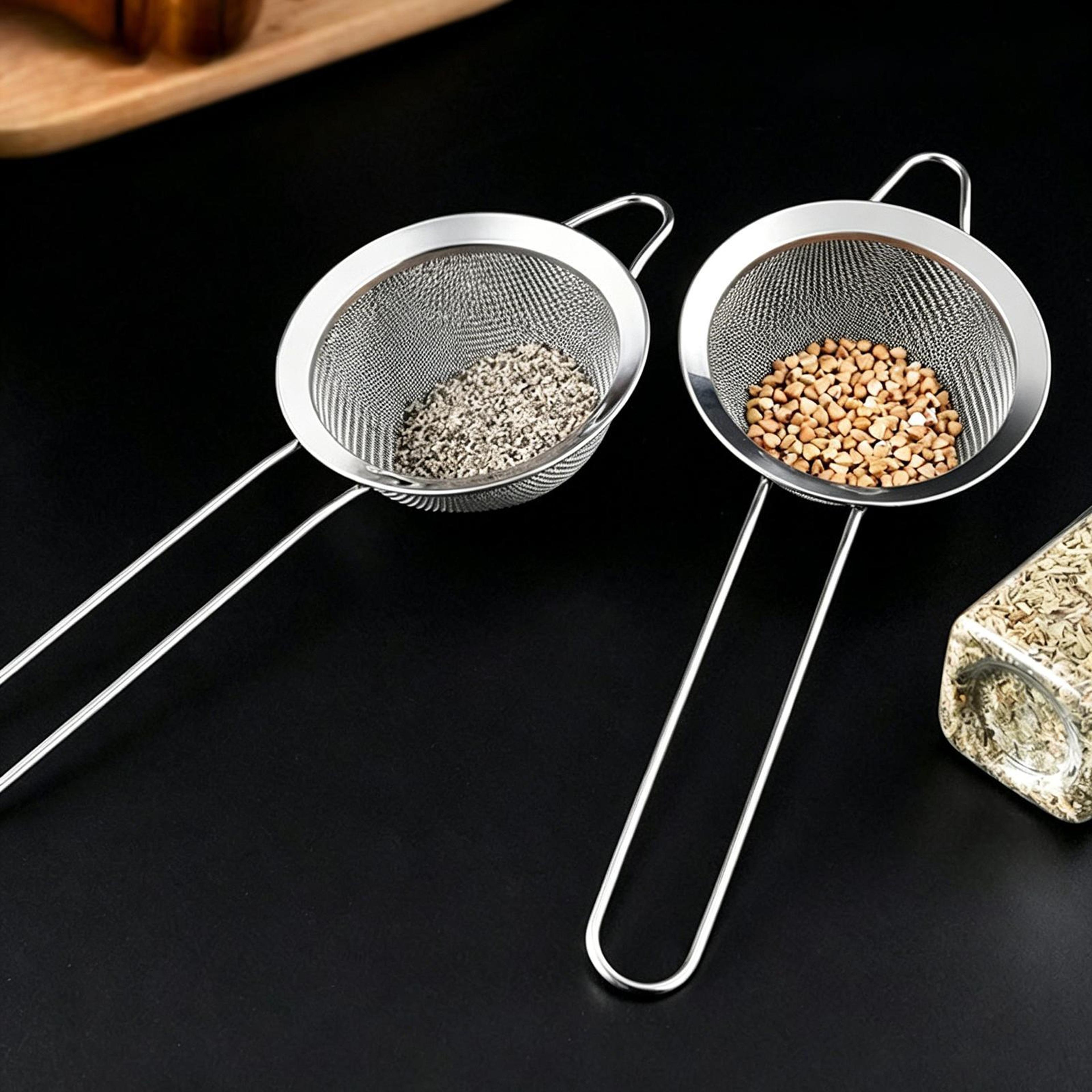 premium stainless steel mesh strainer for milk, juice & flour sifting