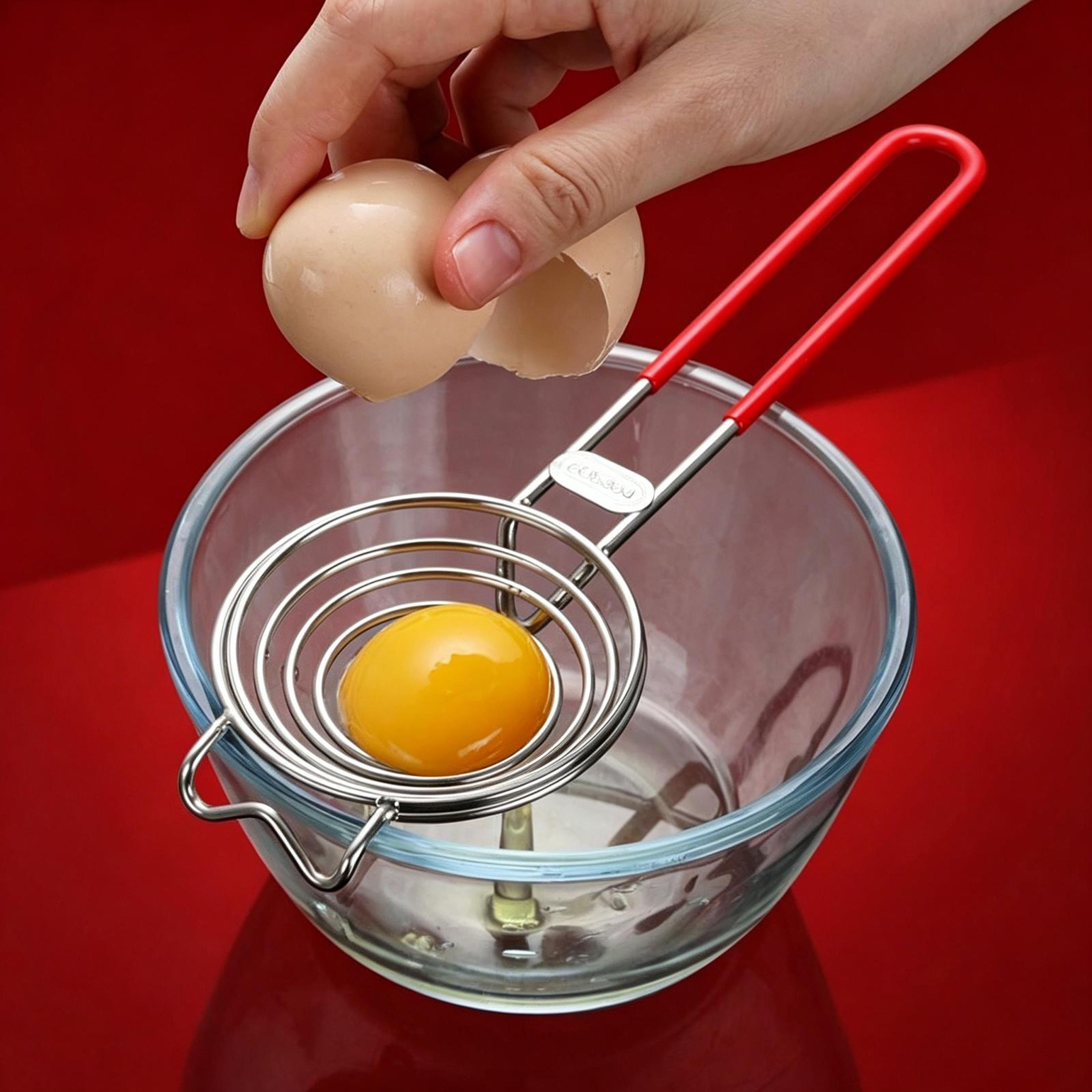 premium stainless steel egg separator with spiral yolk filter and non-slip handle