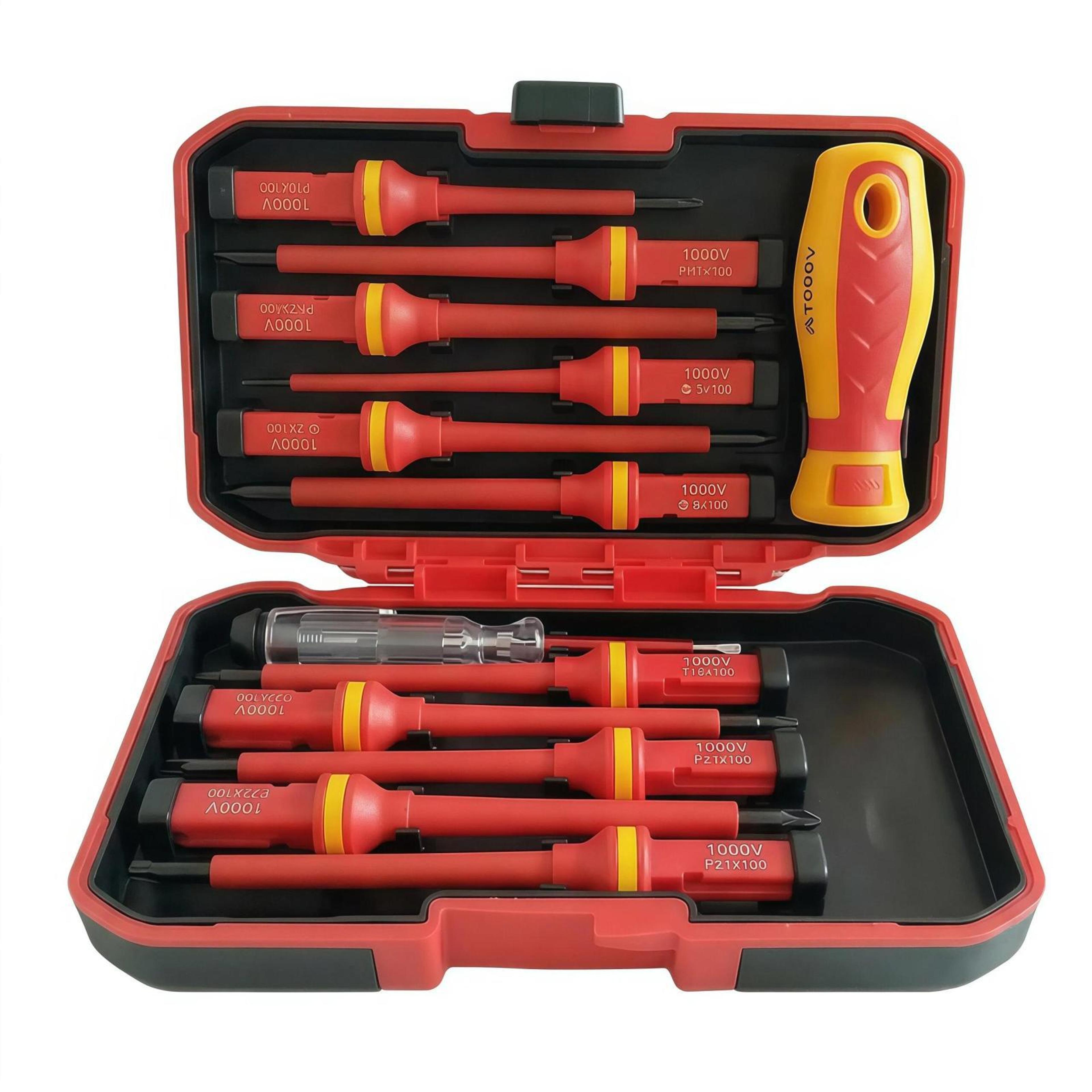 13-piece insulated screwdriver set with voltage tester and high-voltage protection for electricians