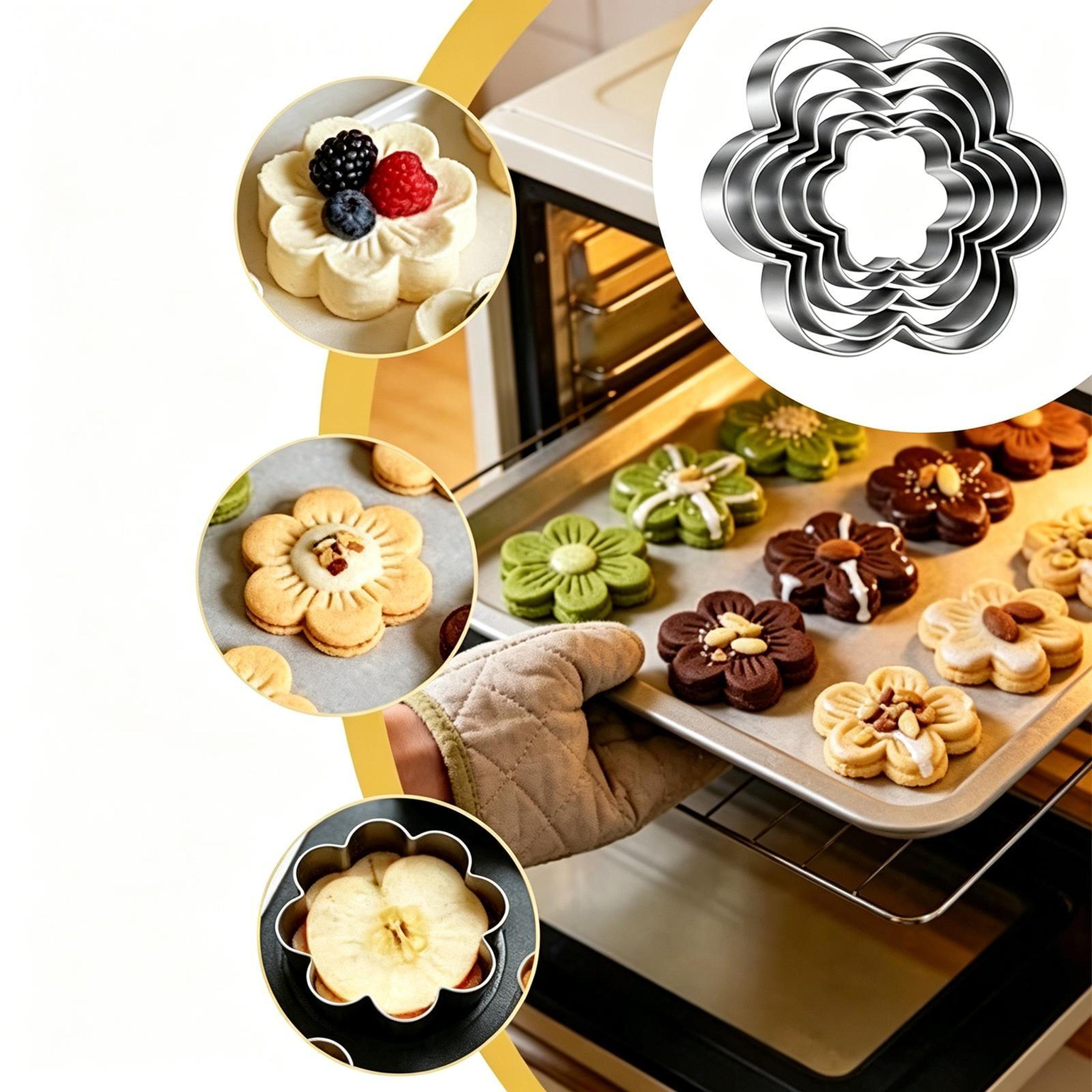 5-piece stainless steel cookie cutter set flower shapes for cookies, biscuits & baking creations