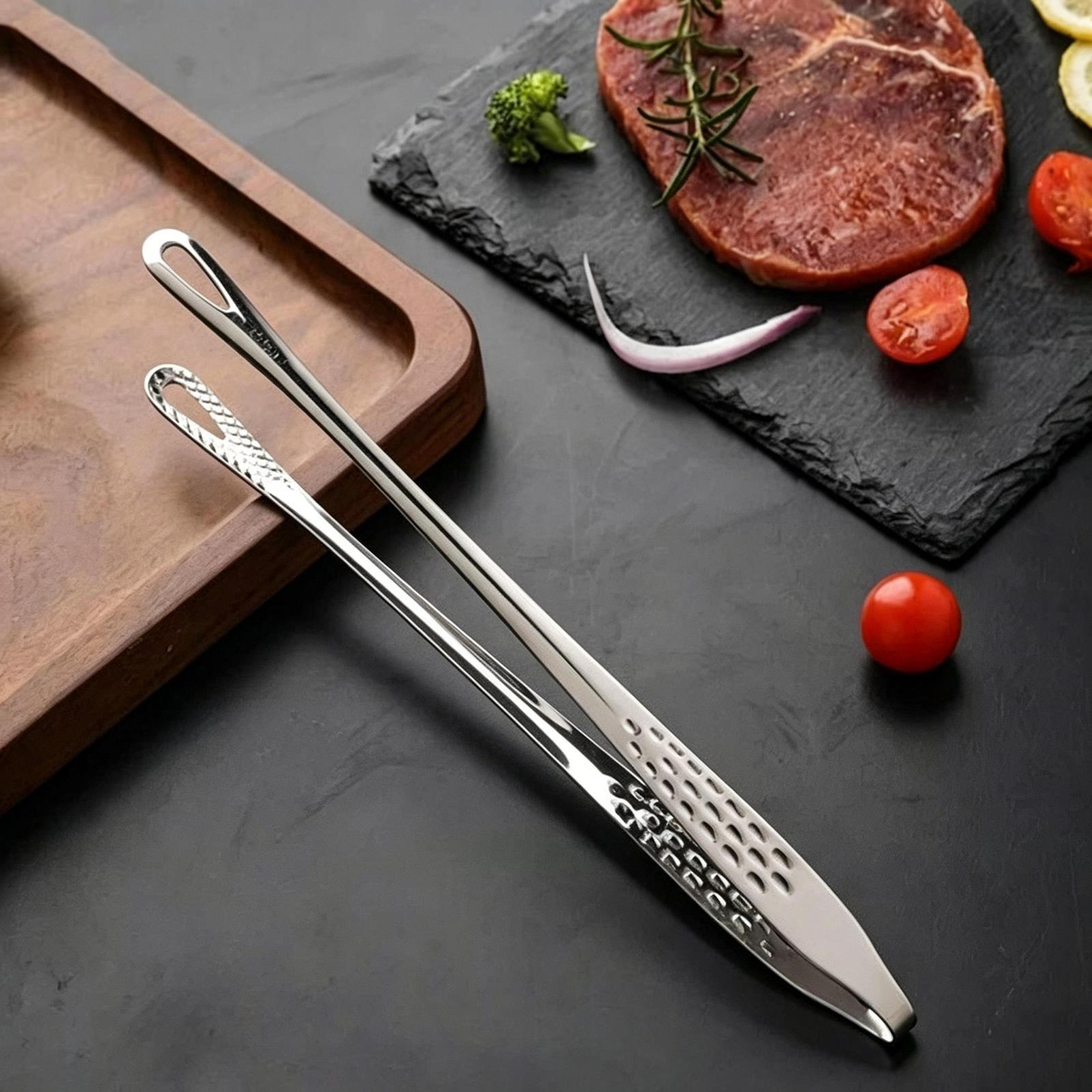 premium 304 stainless steel bbq tongs for grilling, steak flipping & kitchen cooking