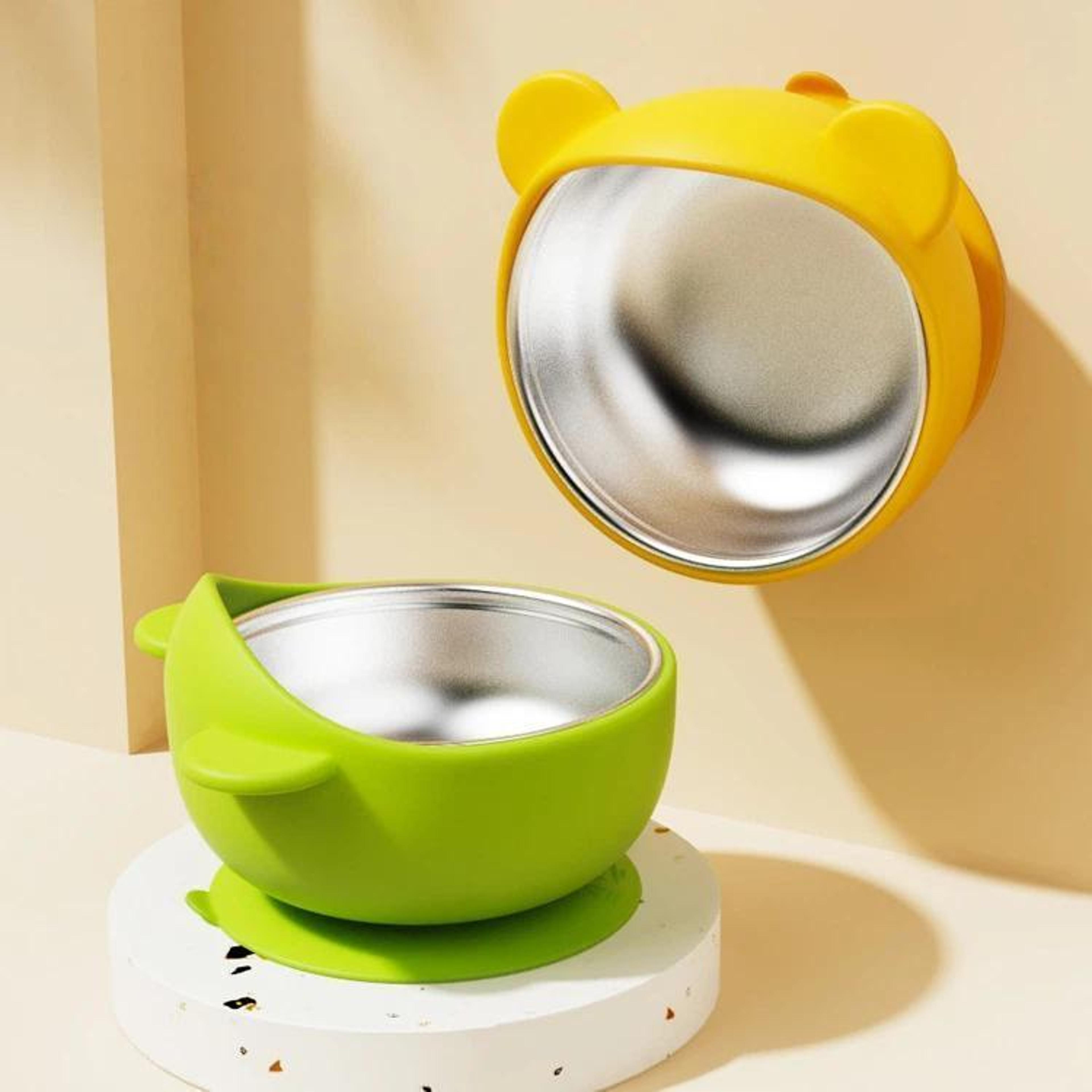 stainless steel suction baby bowl for toddlers, toddler feeding bowl with spill-proof base & heat-safe design