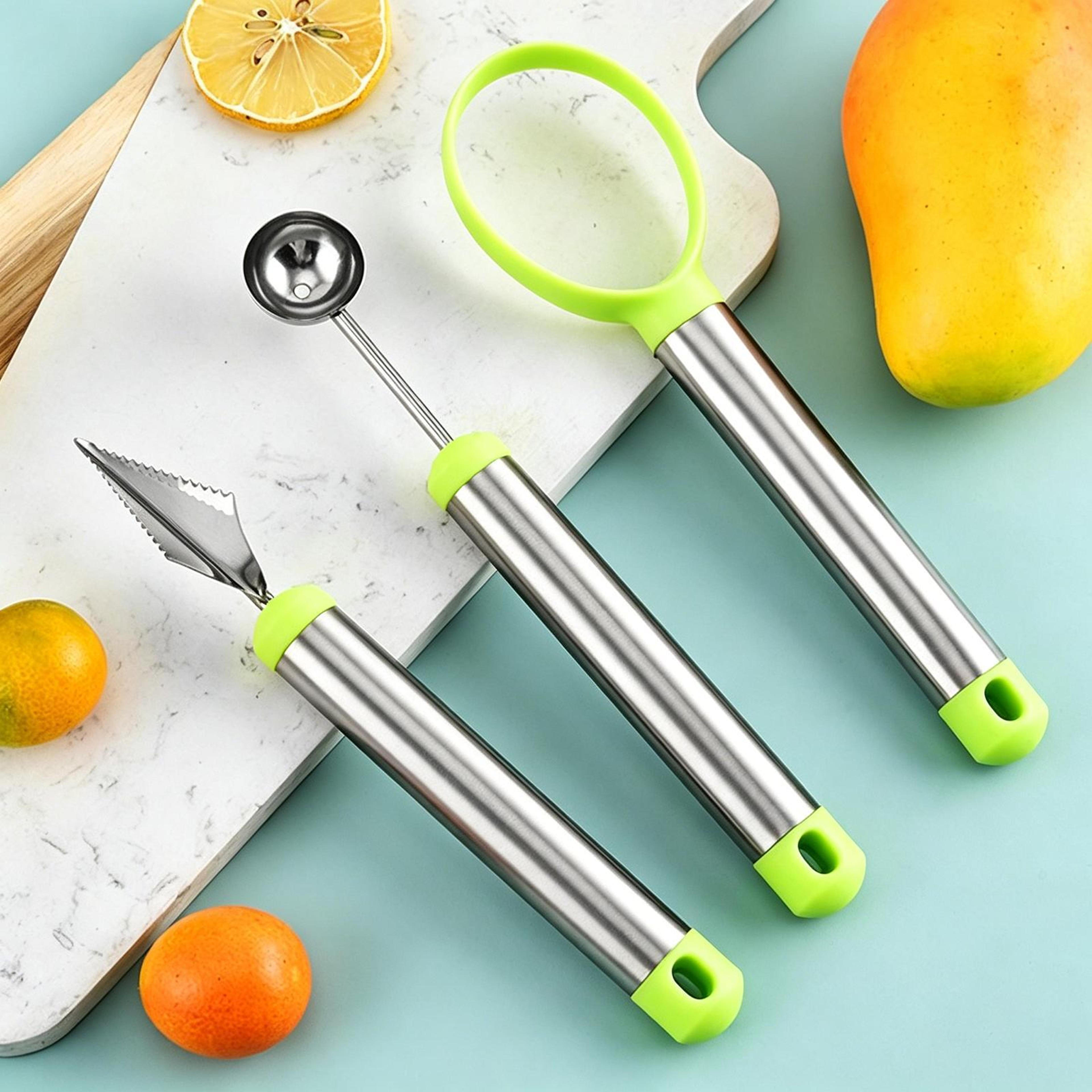 stainless steel fruit baller set 3-piece melon scooper & fruit carving tool kit