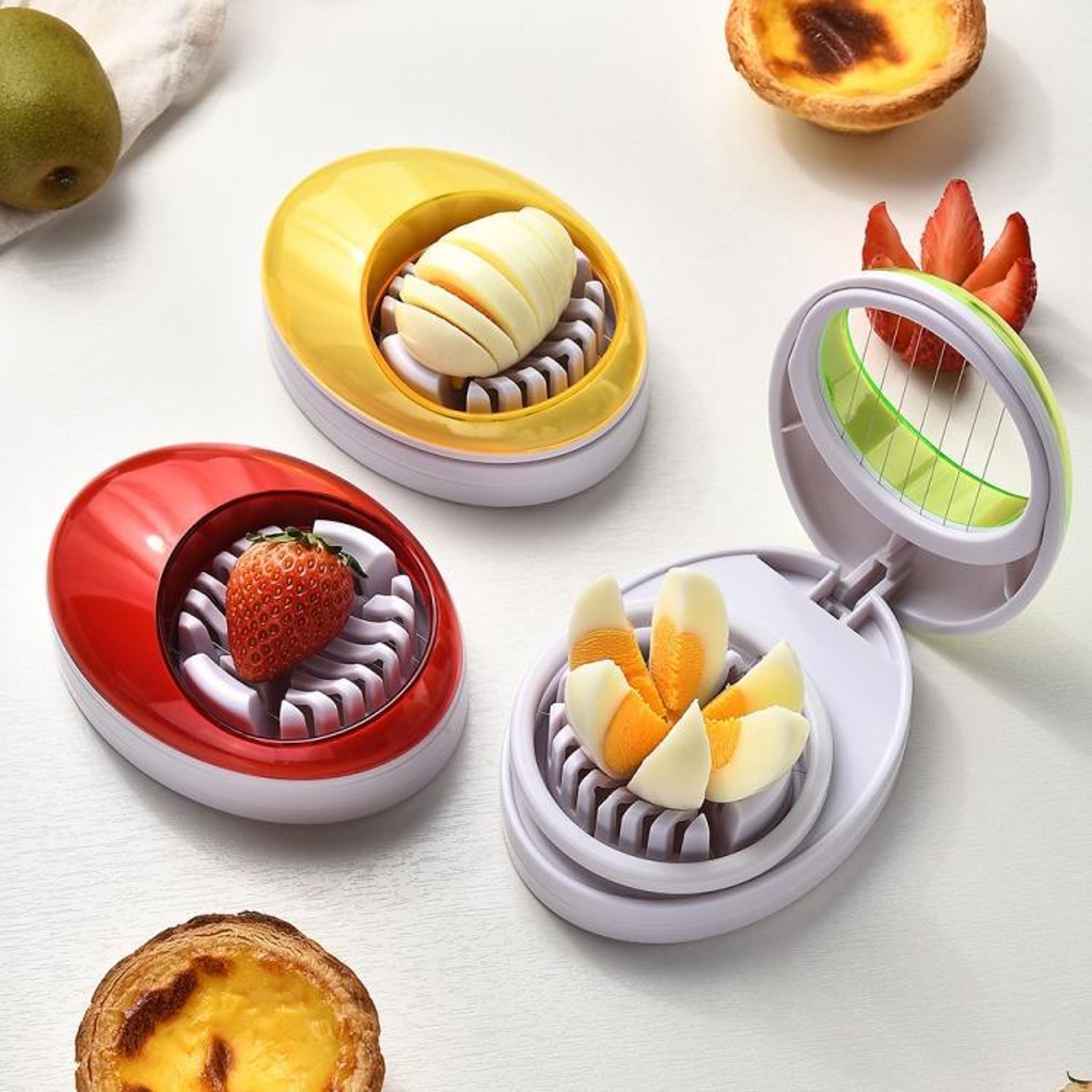 3-in-1 egg slicer & soft fruit cutter for strawberries, bananas, mushrooms and more