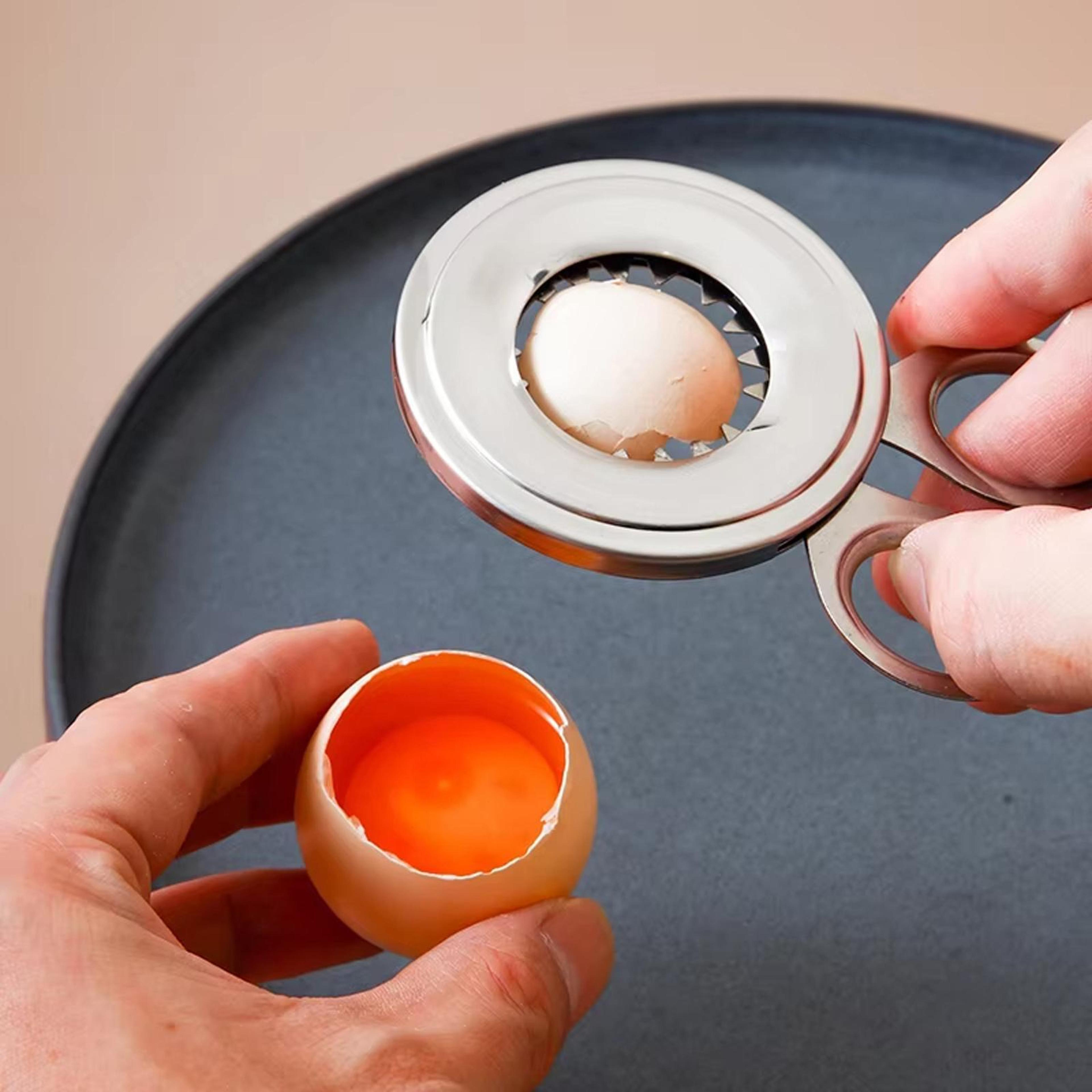 precision stainless steel egg cracker & shell opener for hard-boiled and raw eggs