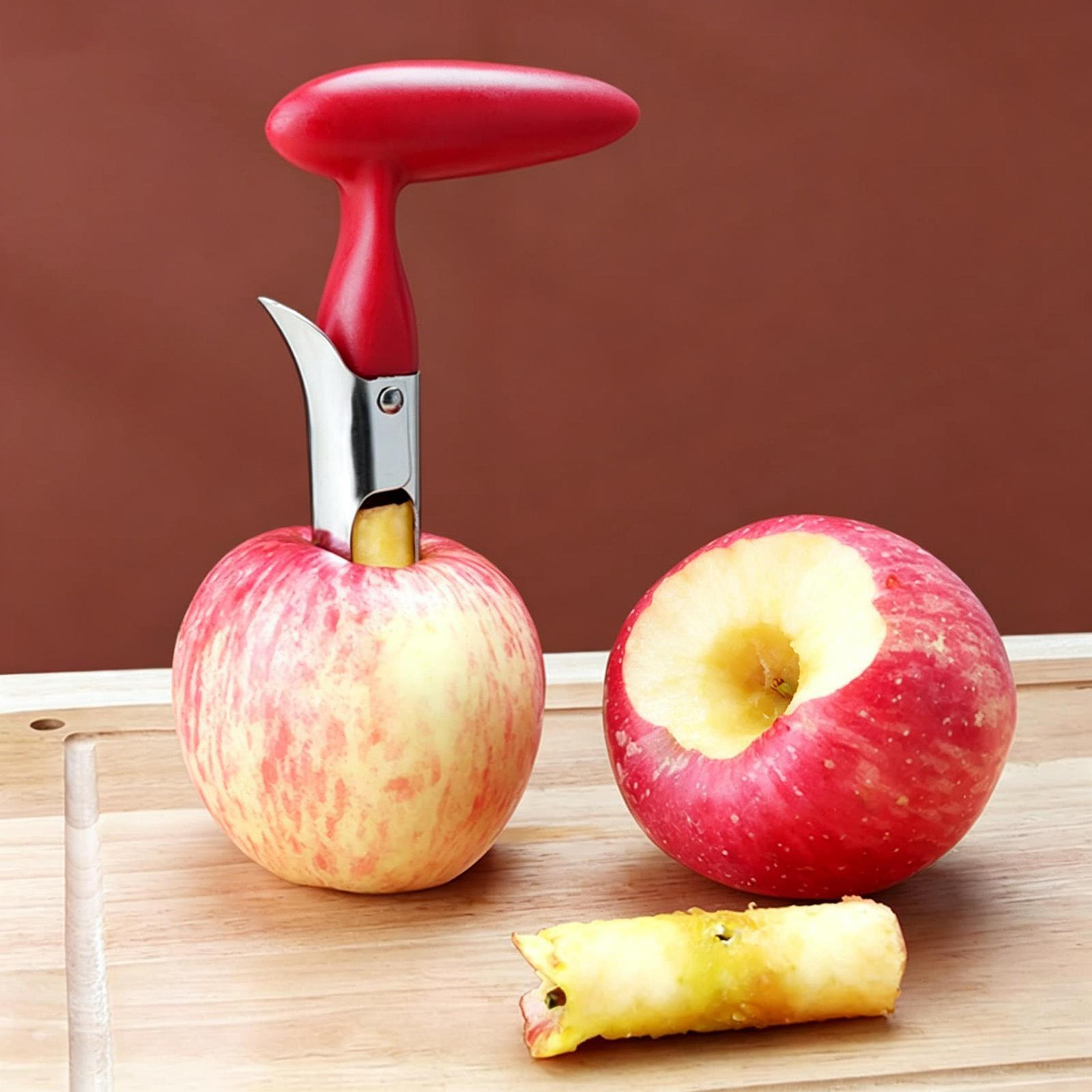 stainless steel fruit corer with ergonomic handle, easy apple corer & fruit seed remover