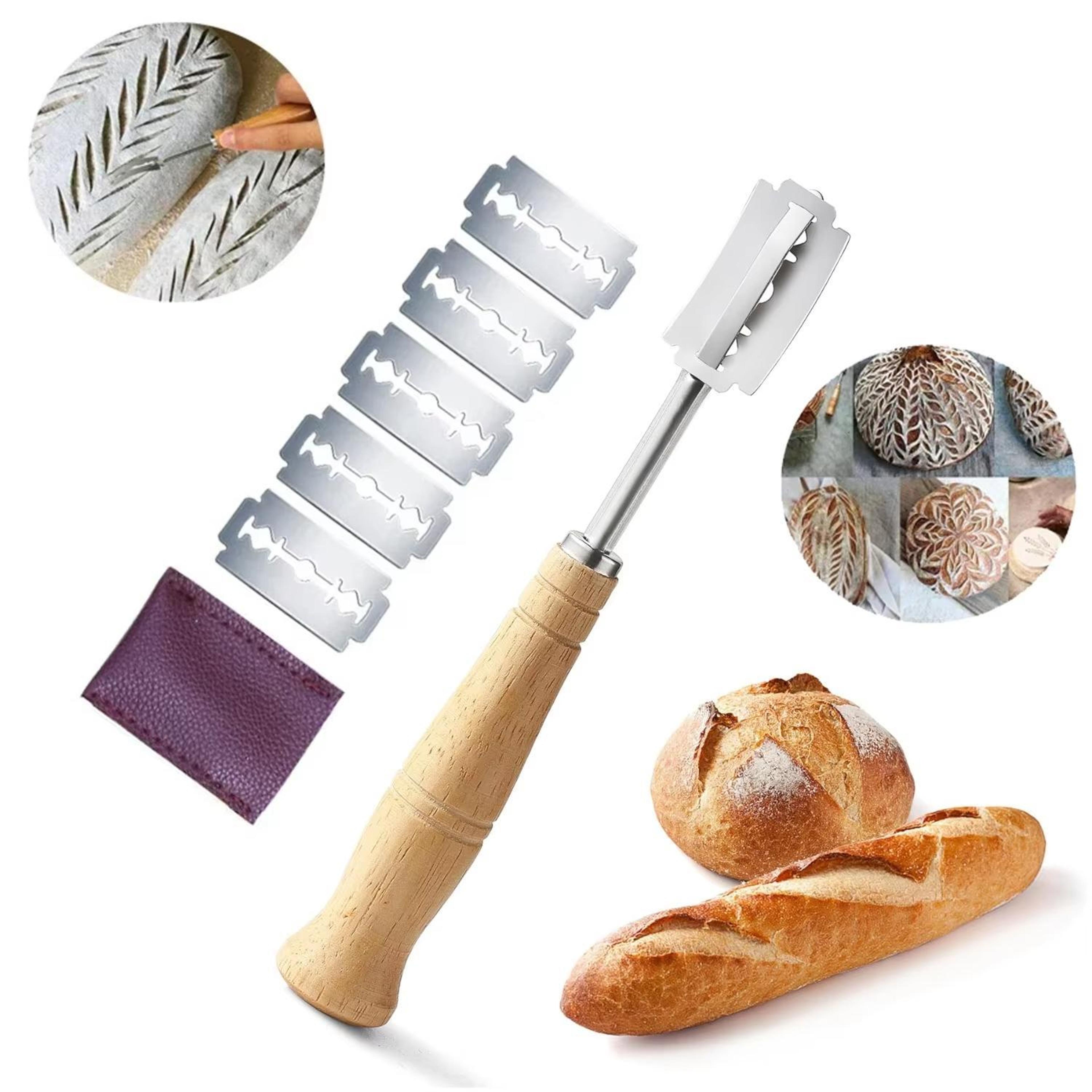 artisan bread lame scoring tool set with 5 blades, bread scoring knife & leather sheath