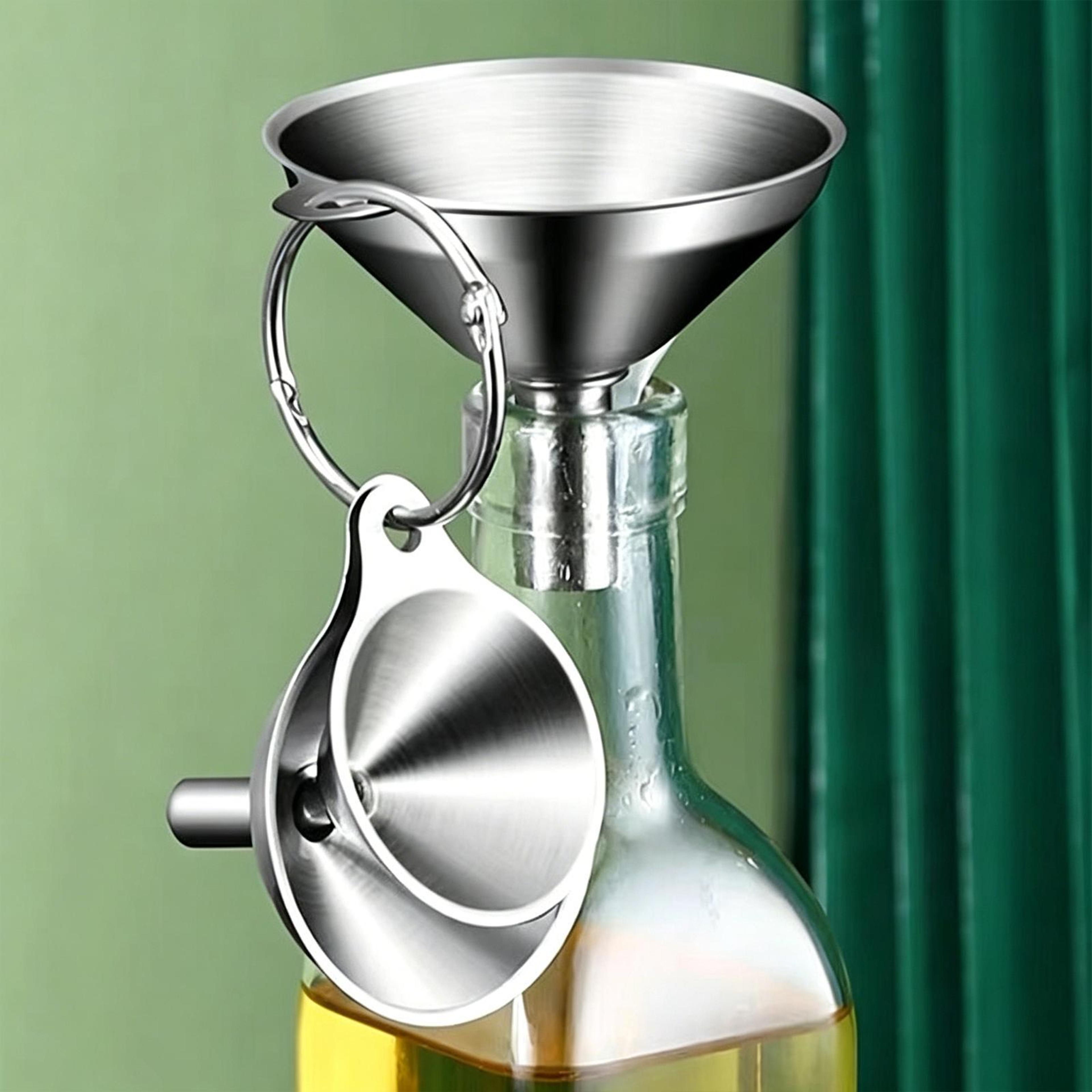 stainless steel kitchen funnel set for oil, spices & liquid transfer, 3 piece dispenser collection