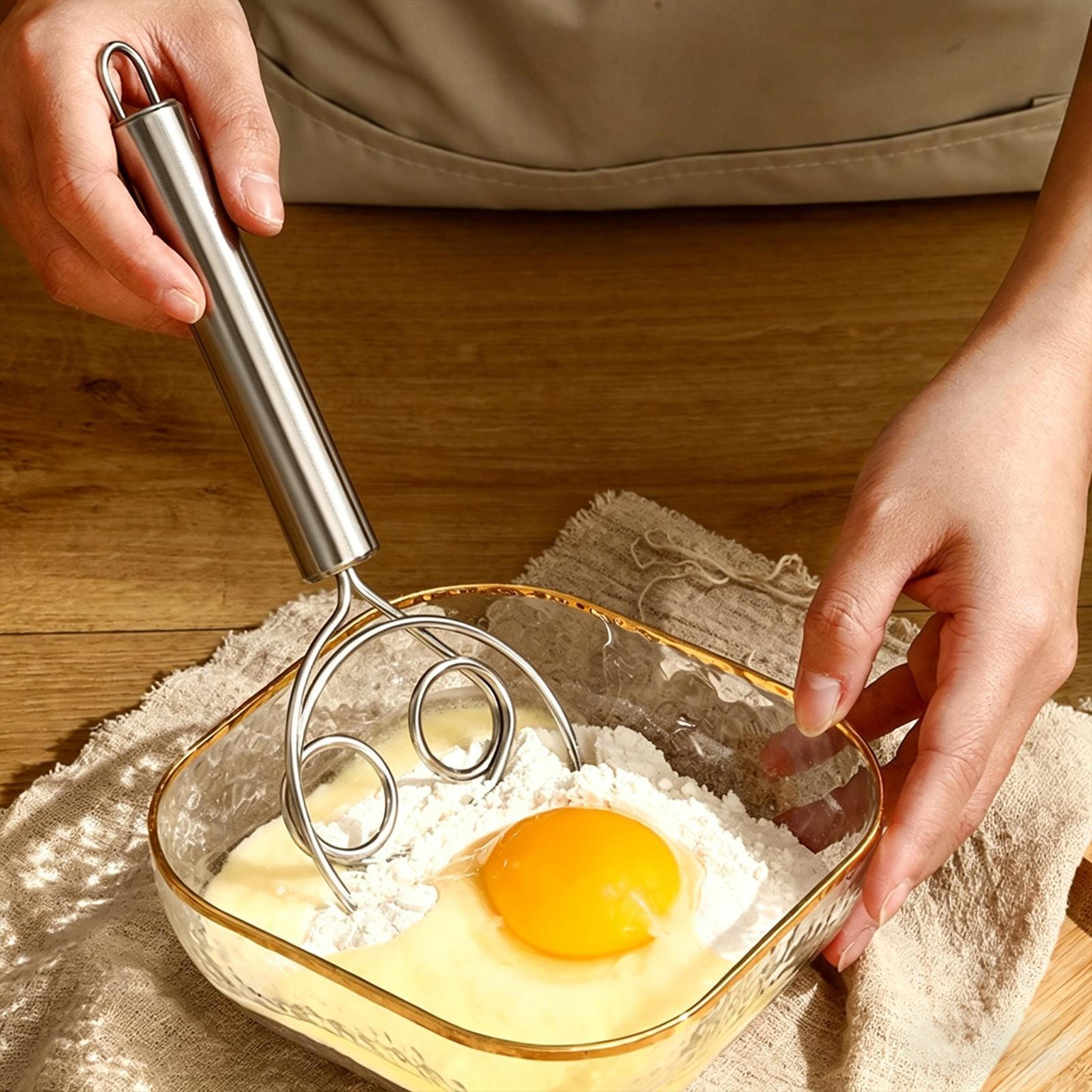 double coil stainless steel whisk for cream, eggs & smooth batter mixing