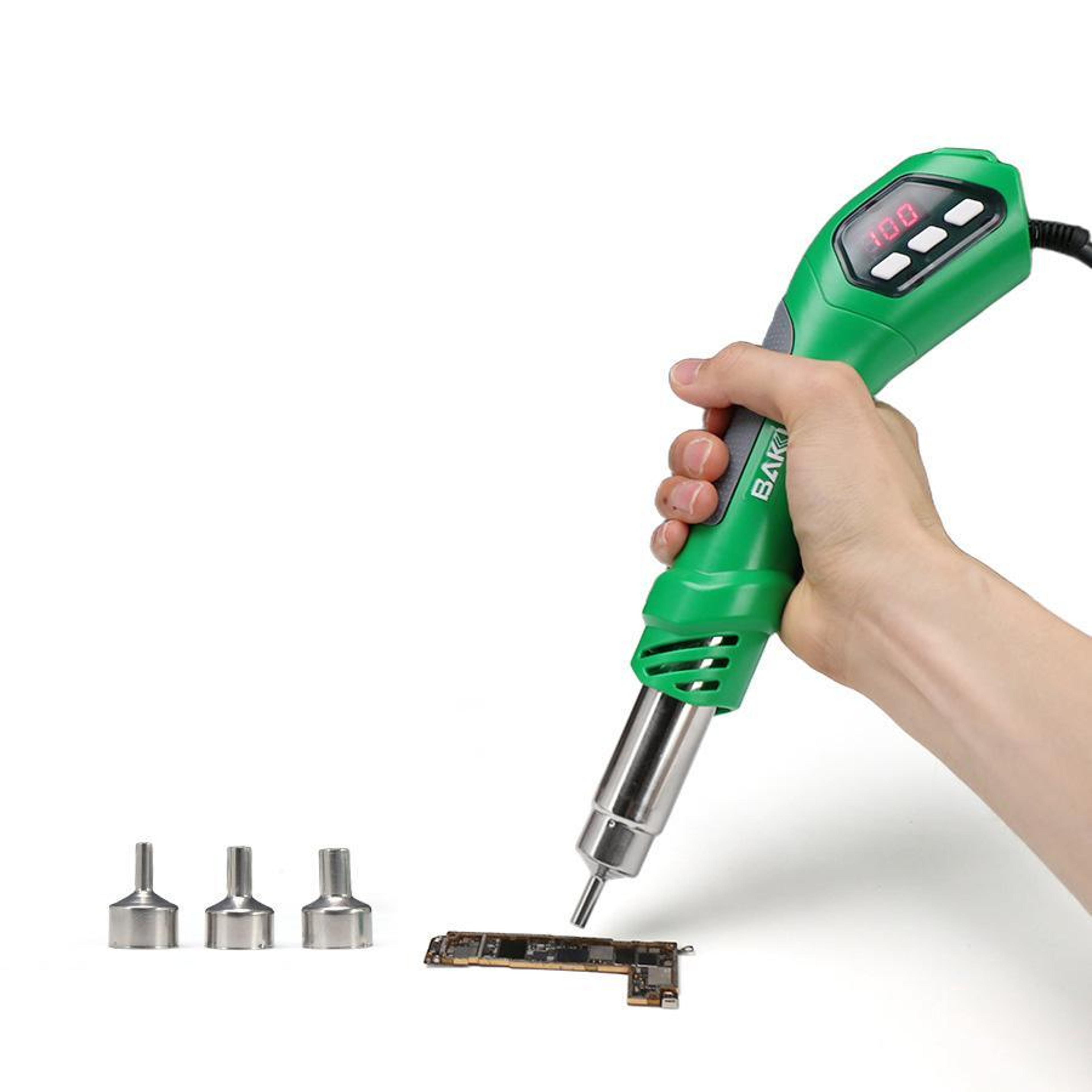 650w hot air gun with digital temperature control & 3 precision nozzles
