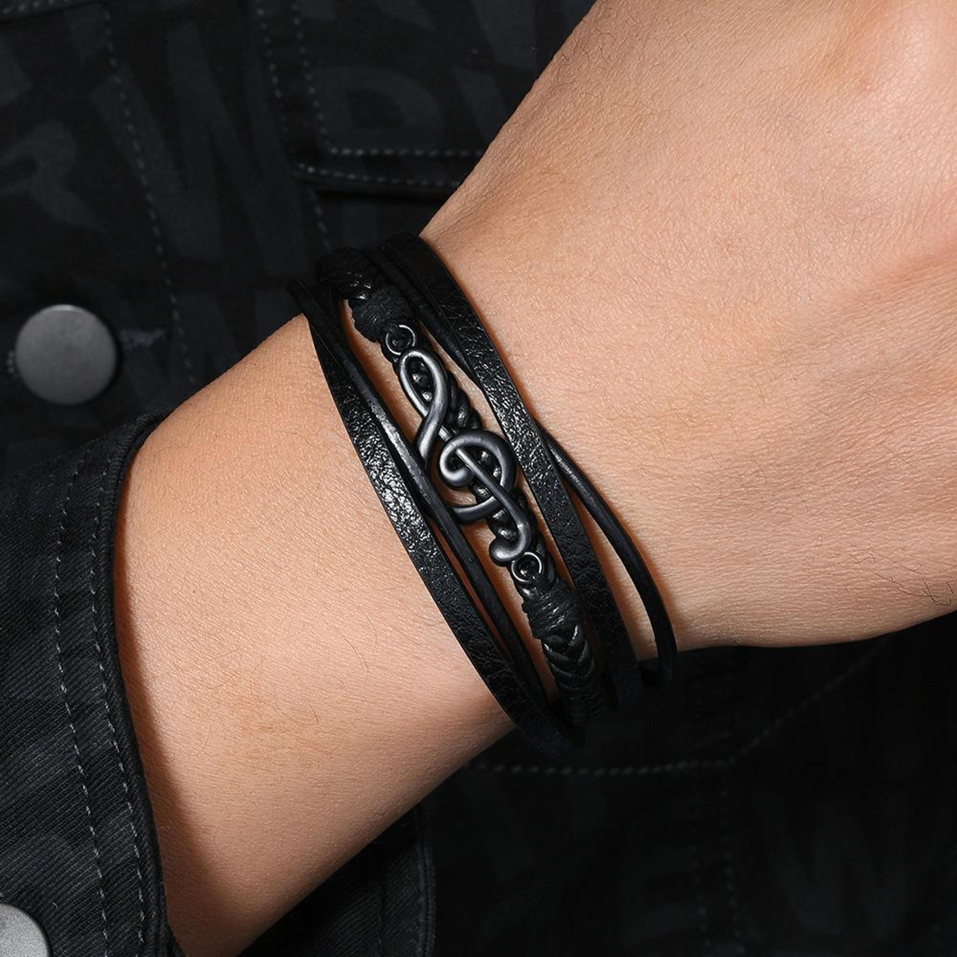 music note braided leather bracelet for men with magnetic clasp multi layer wristband