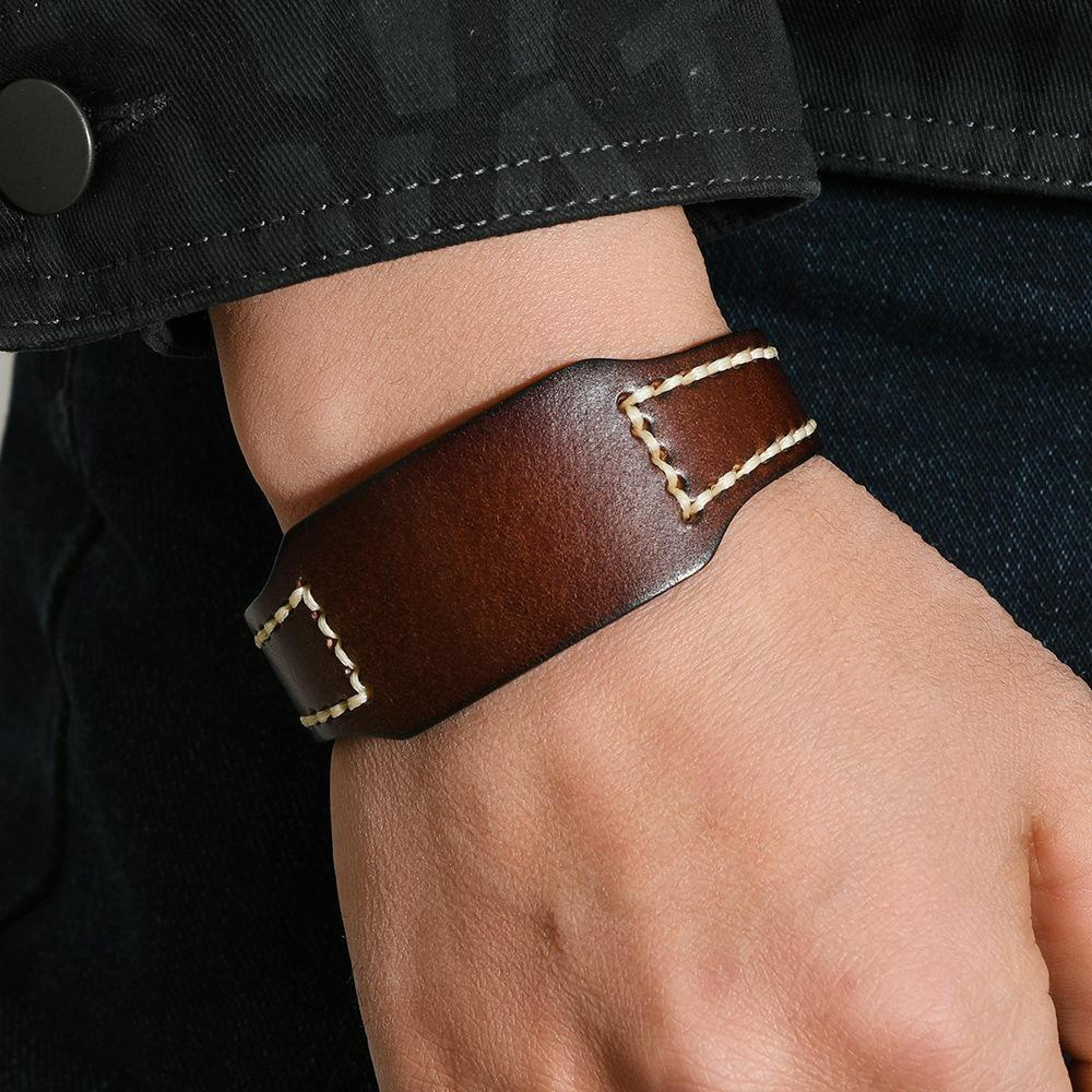 vintage hand stitched cowhide leather couple bracelet diy wristband gift for men and women