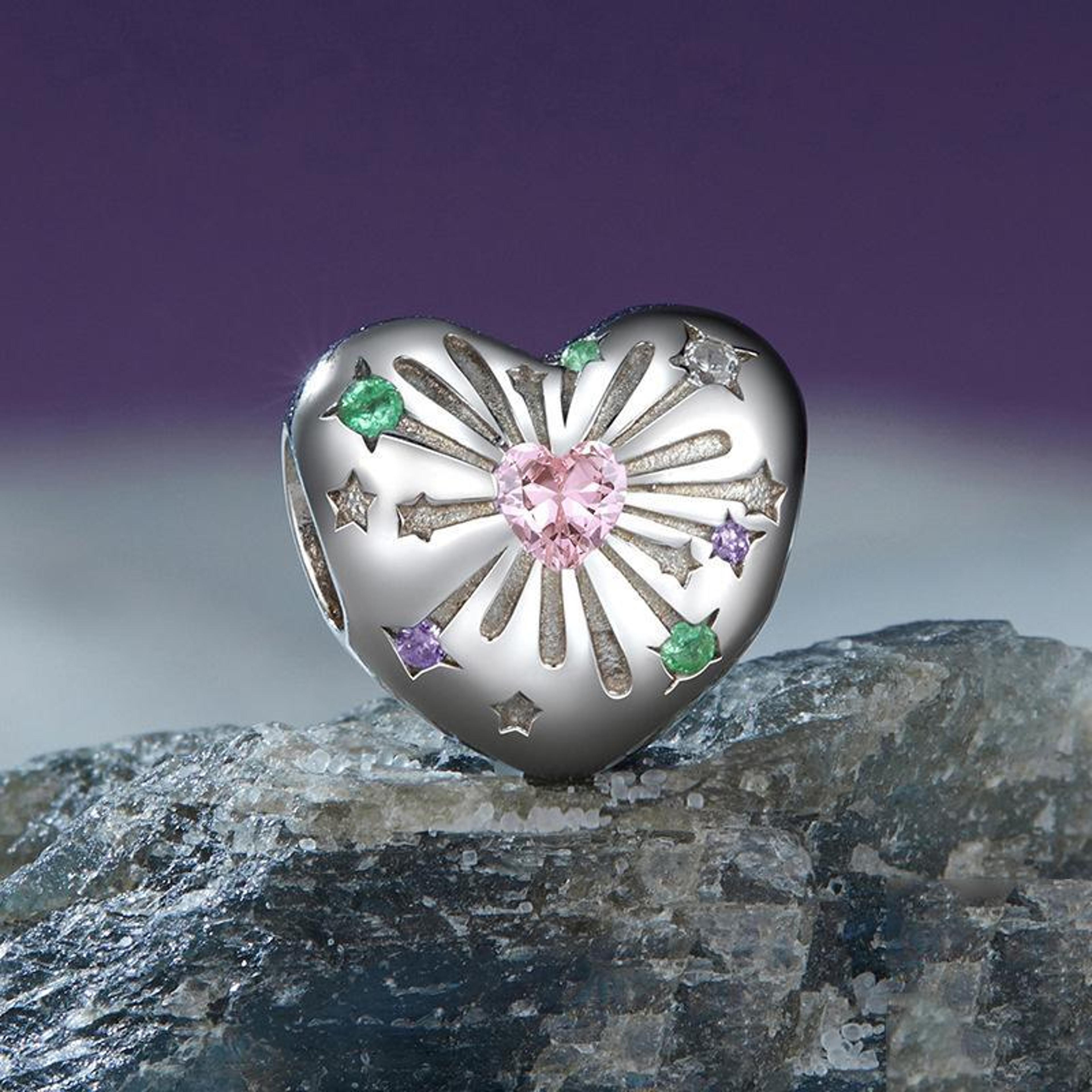 sterling silver charm bead heart with zircon platinum-plated diy bracelet charm