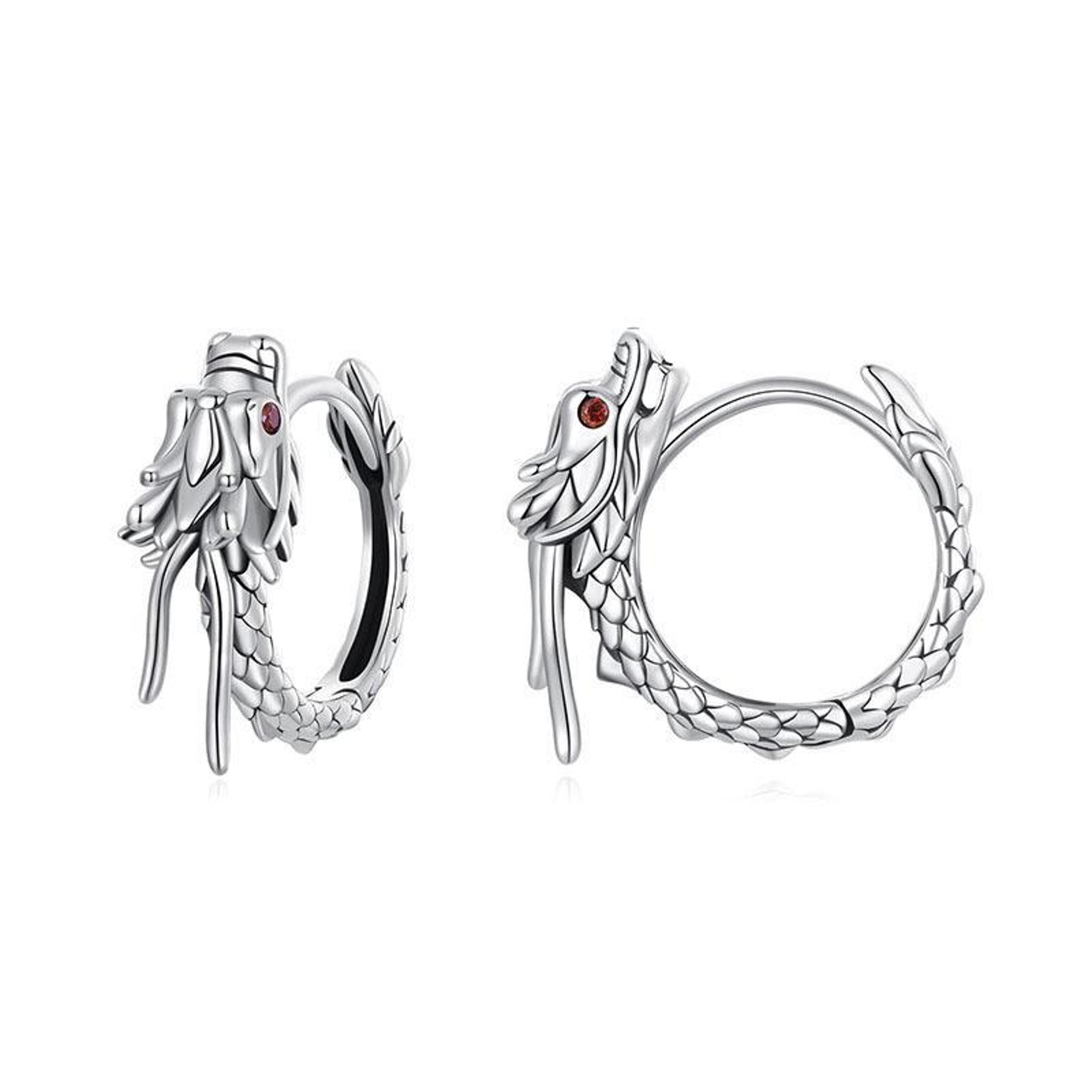 sterling silver flying dragon earrings with zircon accent gothic fantasy jewelry
