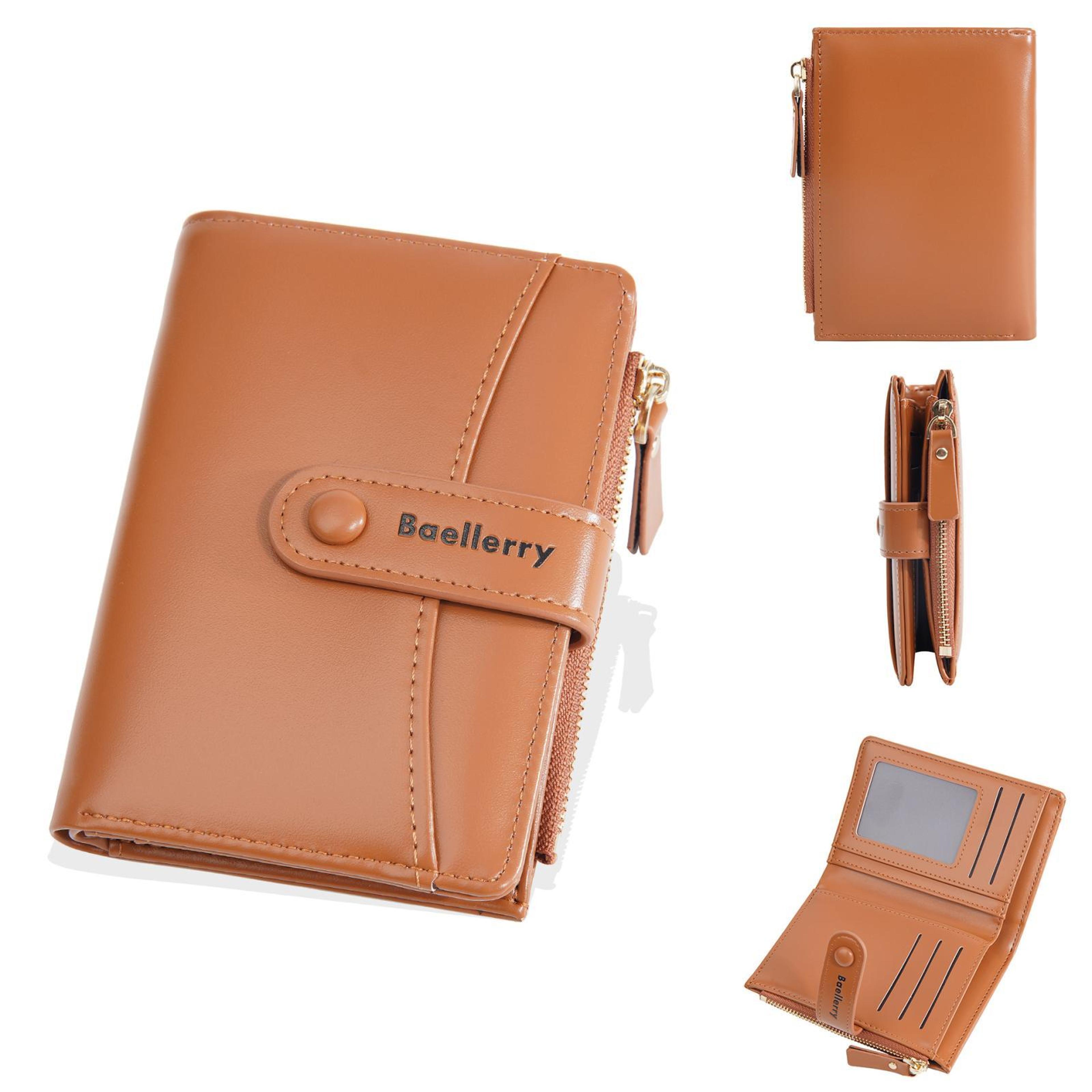 women leather wallet, short bifold zipper coin purse