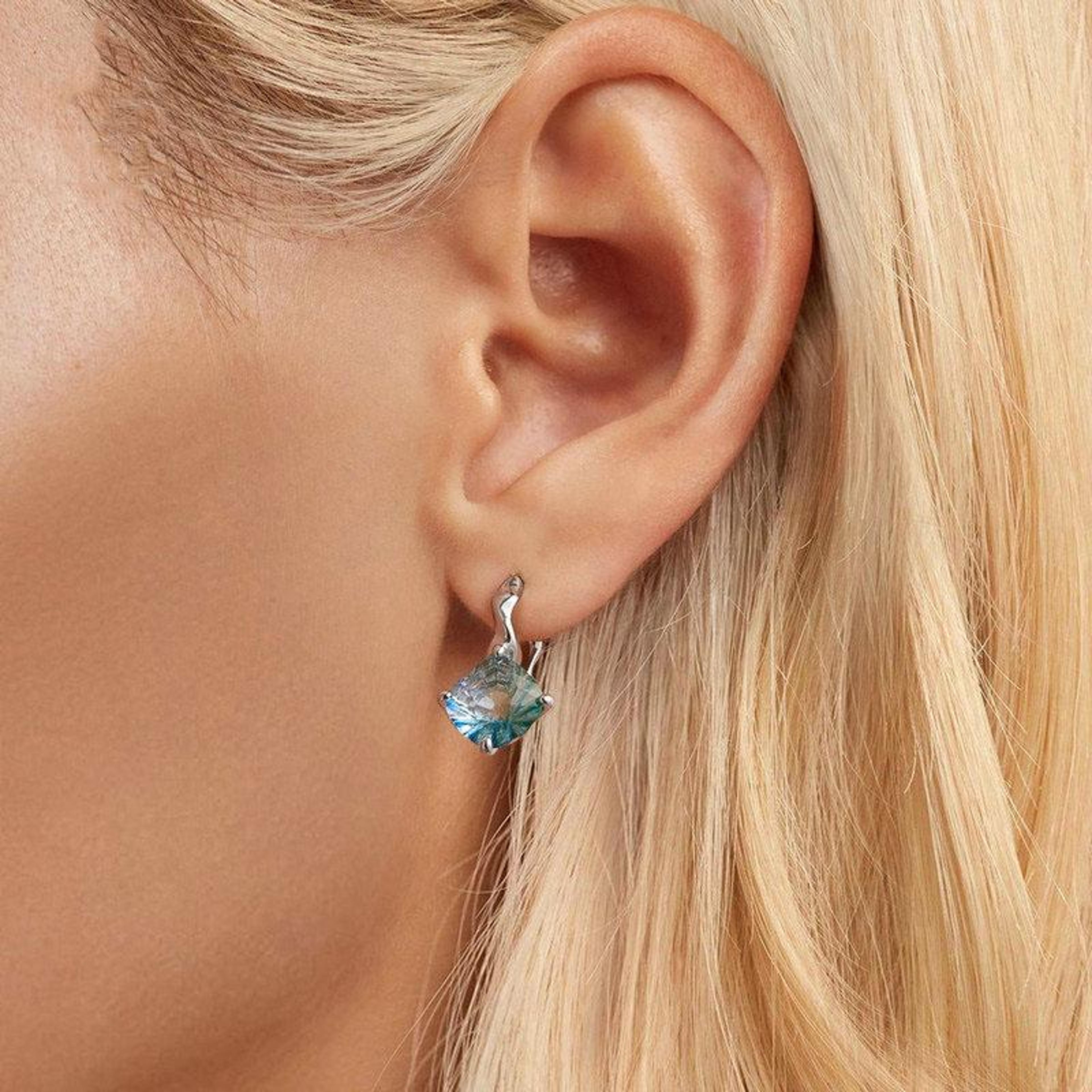 ocean glow blue green crystal sterling silver earrings