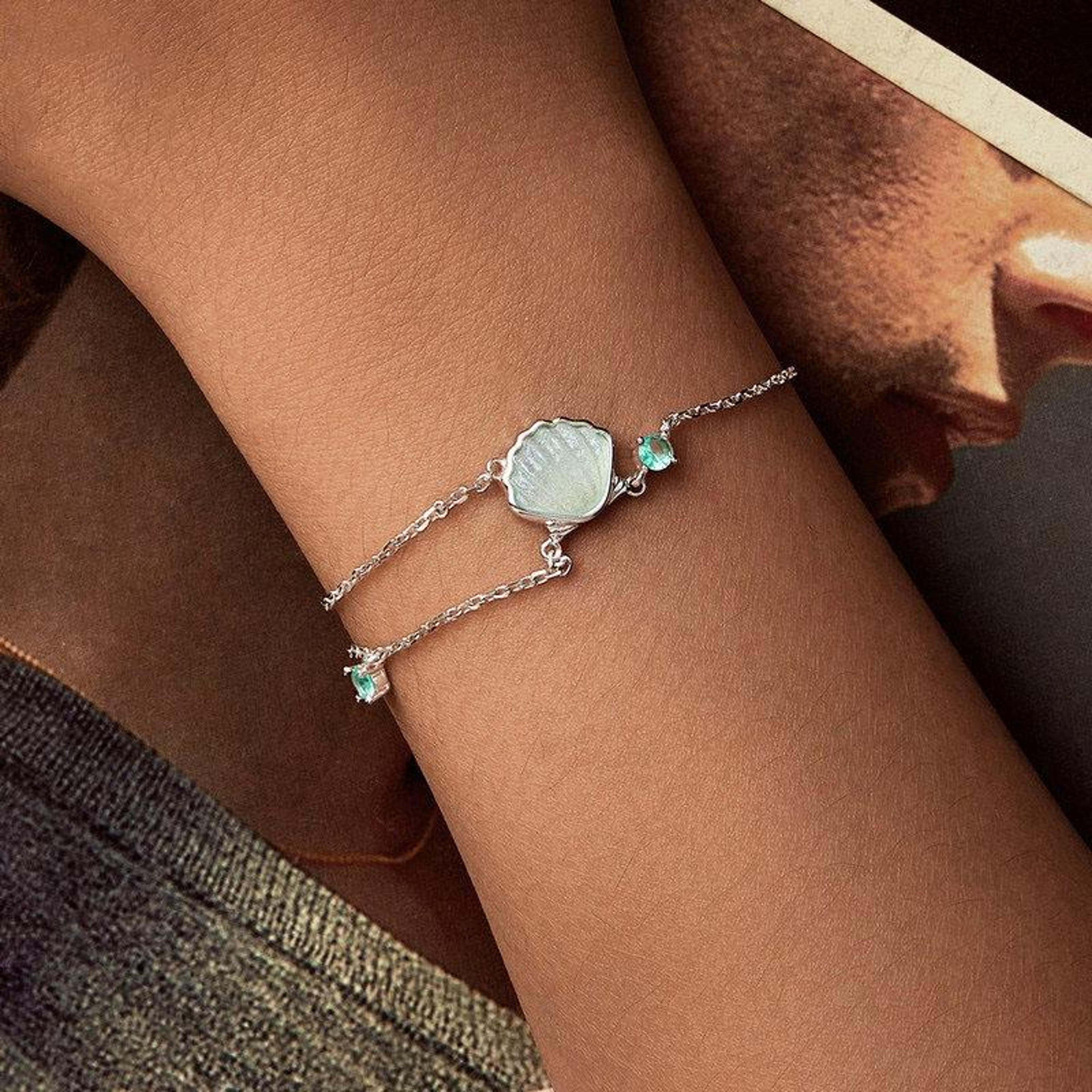 timeless sterling silver platinum plated ocean shell bracelet
