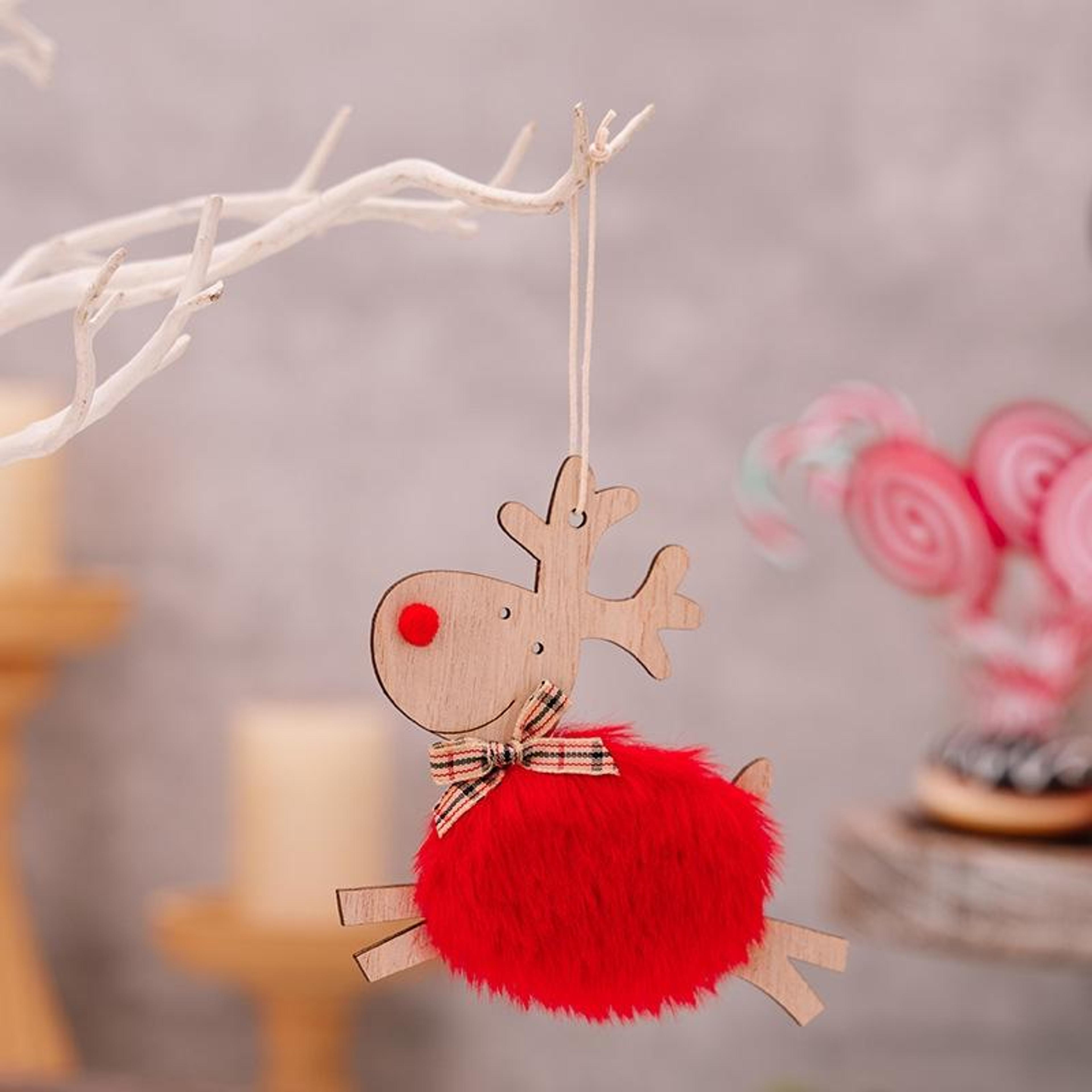 rustic plush elk christmas tree ornament wooden reindeer hanging decoration