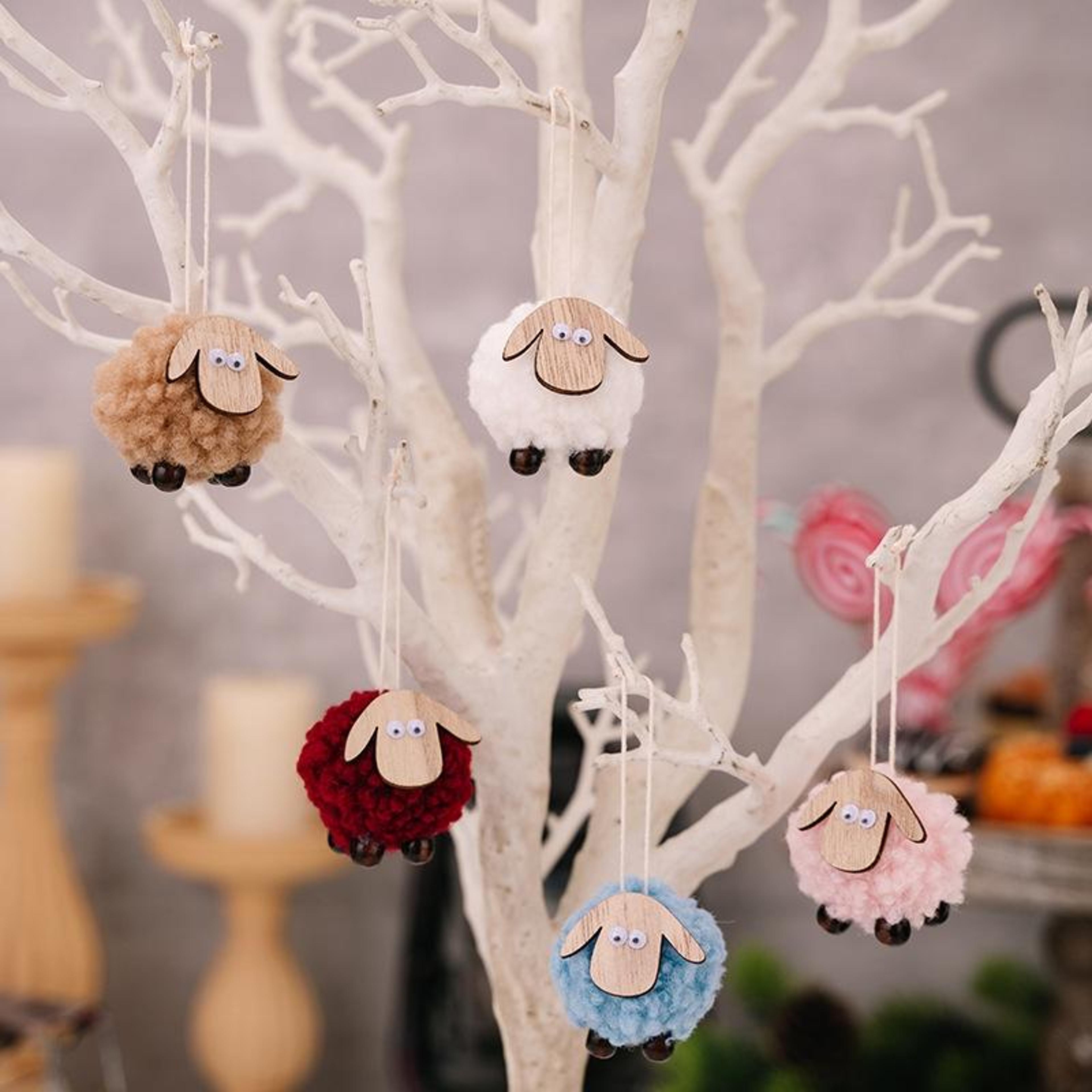 rustic wooden lamb christmas ornament hanging decoration for tree & holiday display