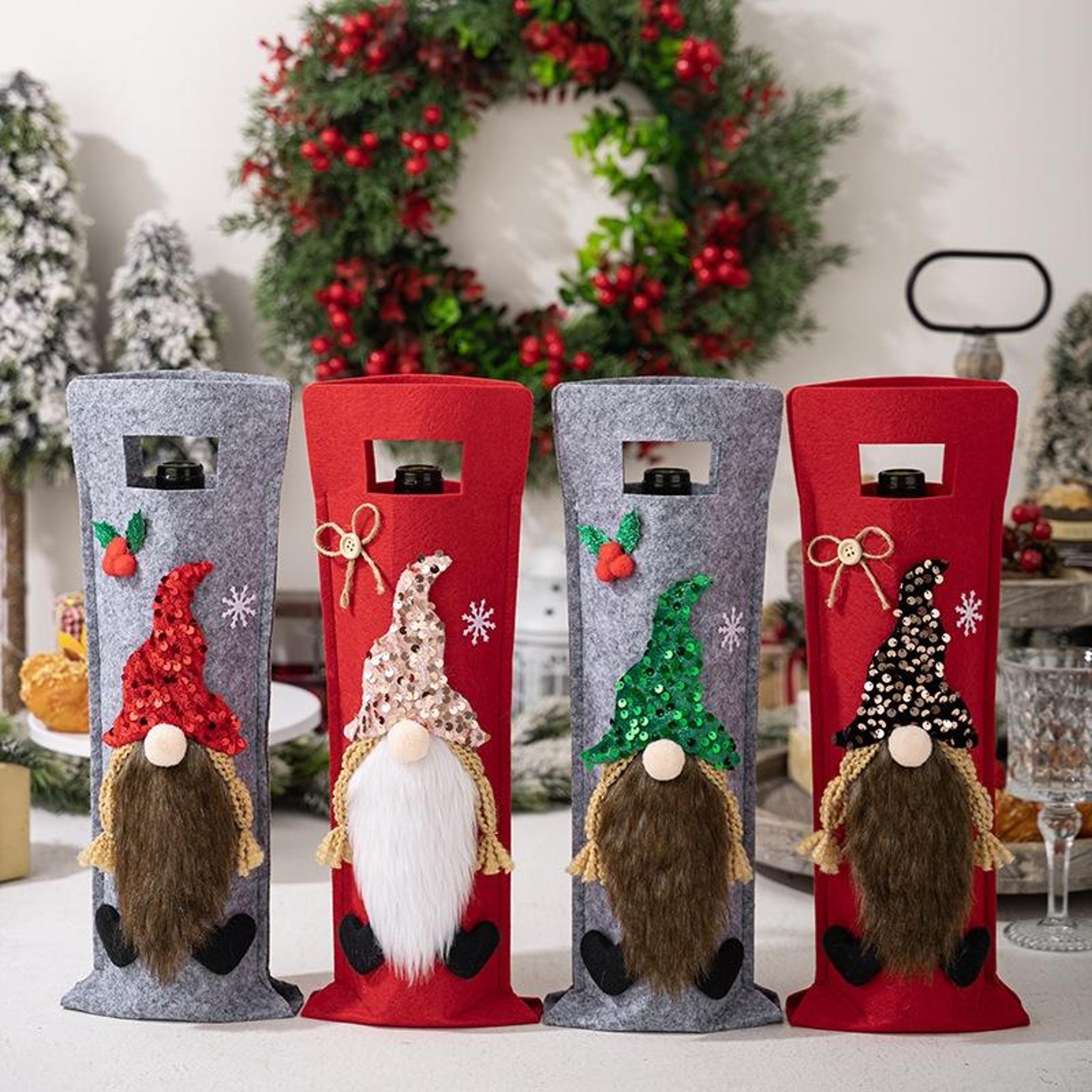festive christmas wine bottle cover bag for holiday table decor & gift presentation