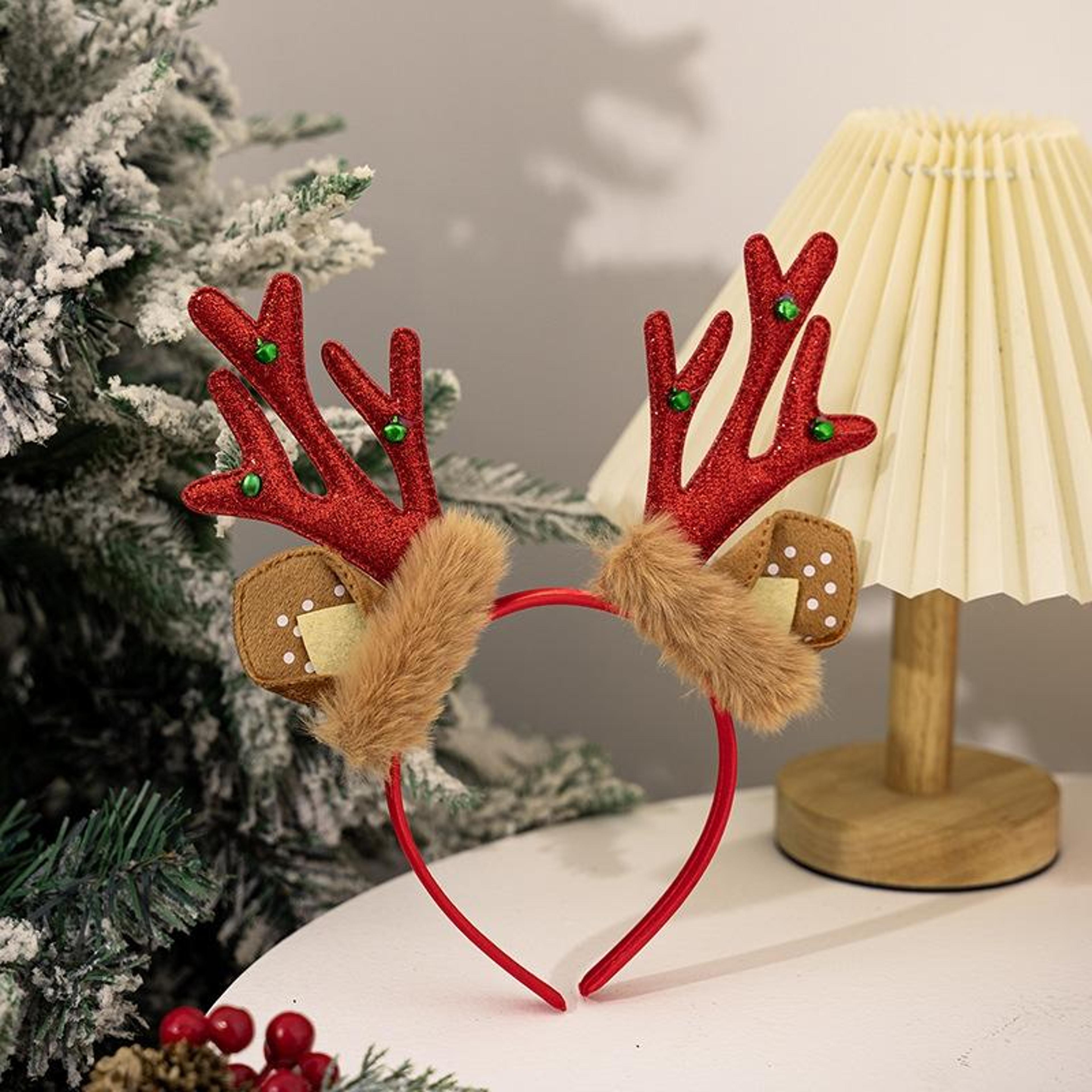 festive plush reindeer antler headband for christmas parties, costumes & holiday photos
