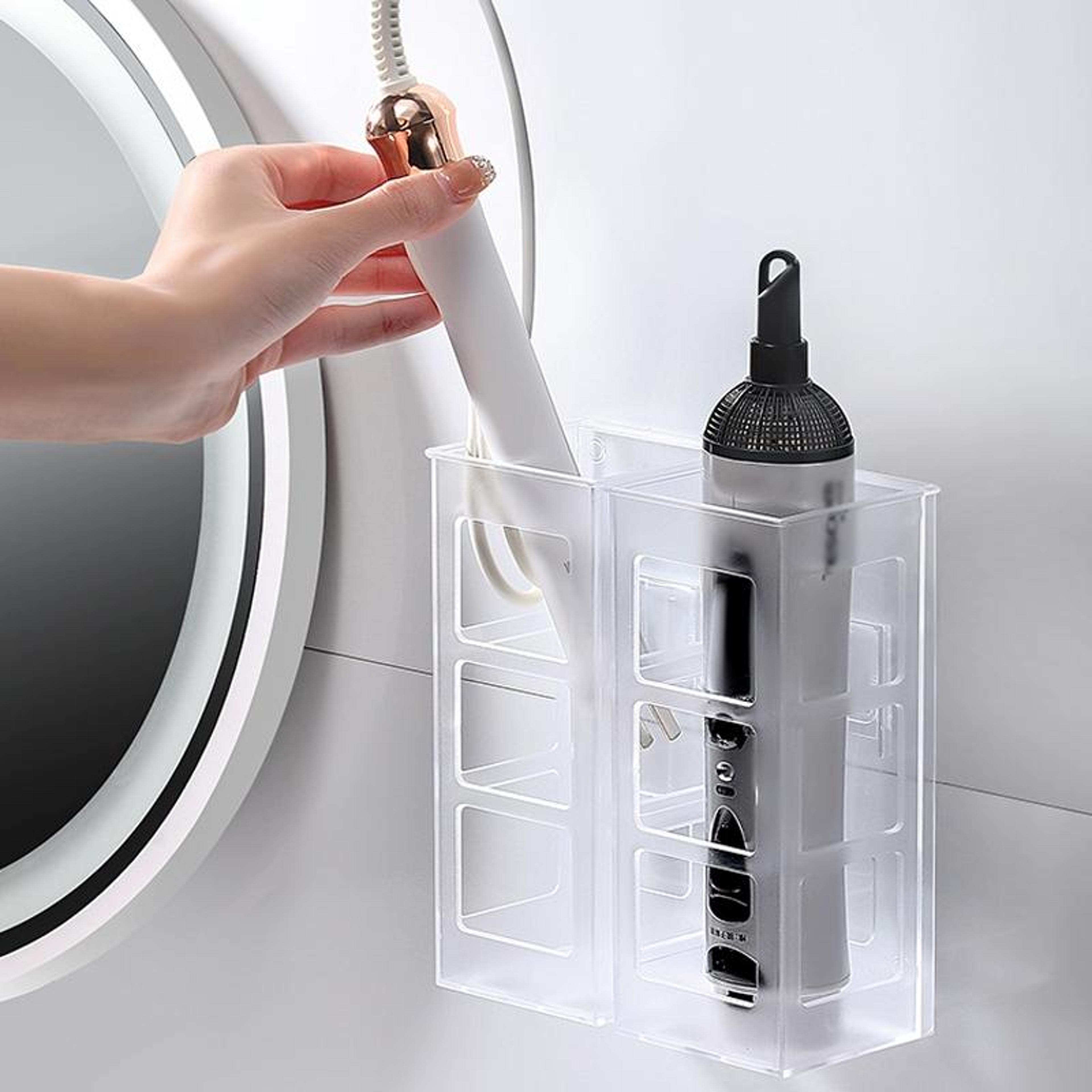 wall mounted curling iron holder & hair tool organizer for bathroom storage