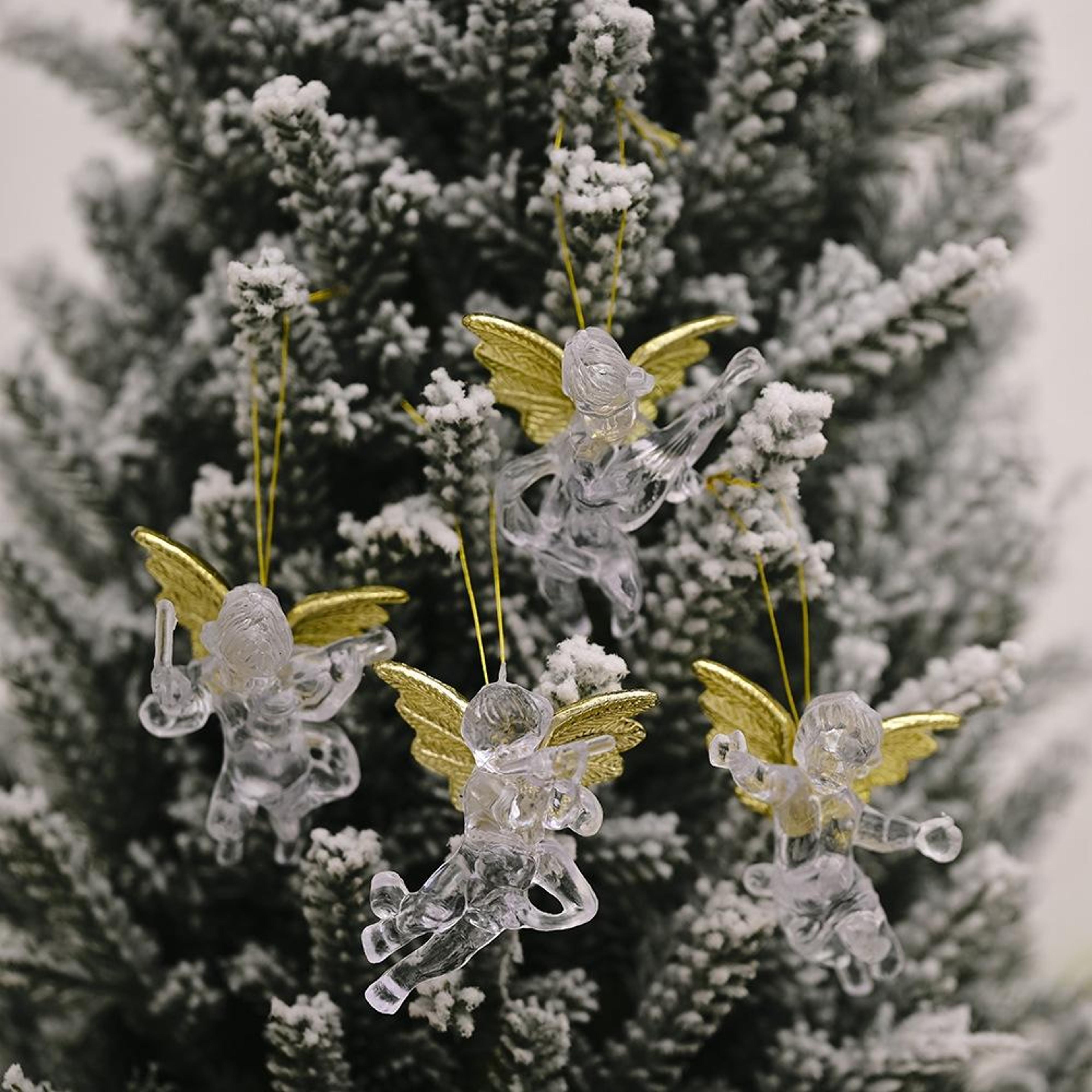crystal clear angel christmas tree ornaments set of 4 decorative hanging pendants