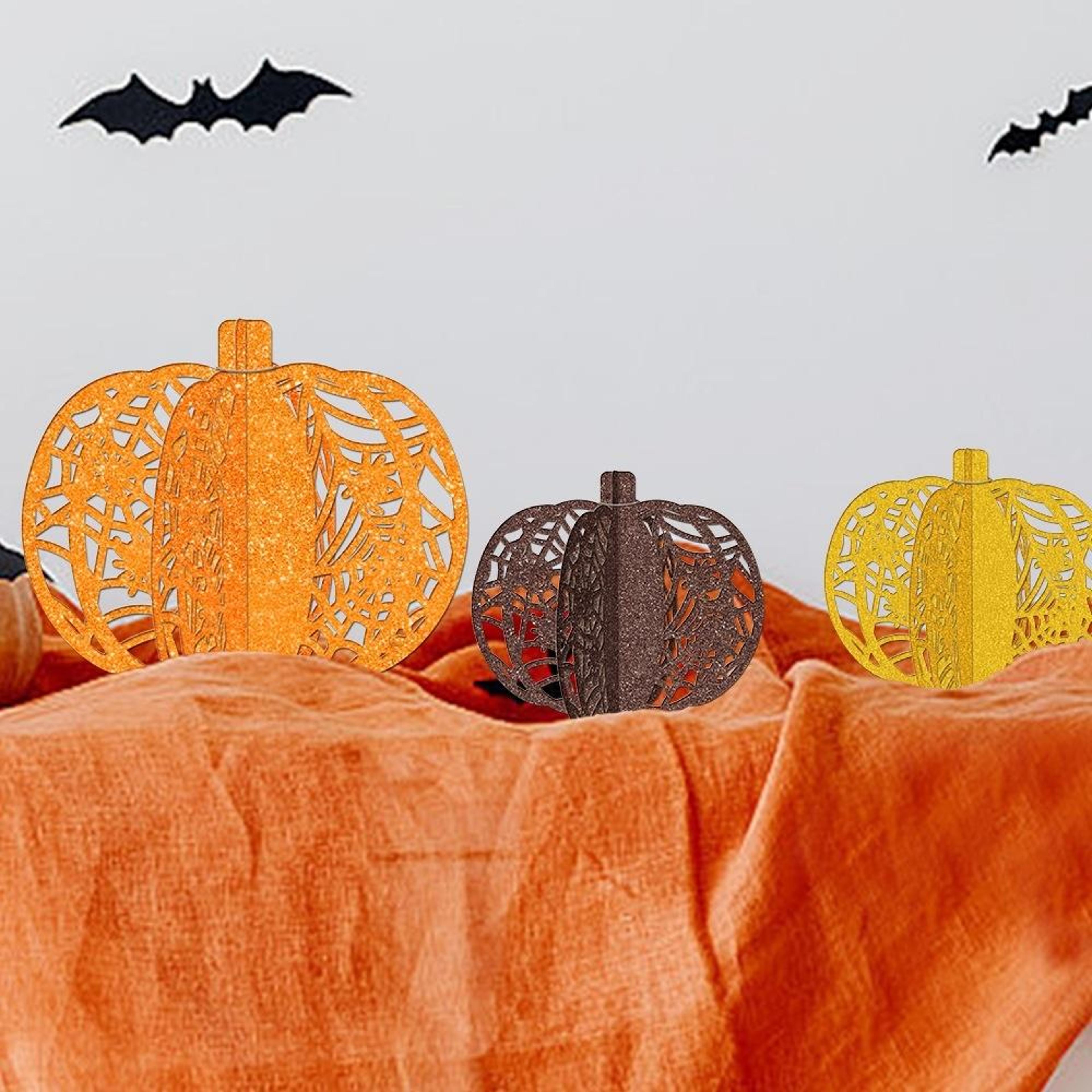 3-piece glitter pumpkin tabletop decor set for halloween party & fall home decoration