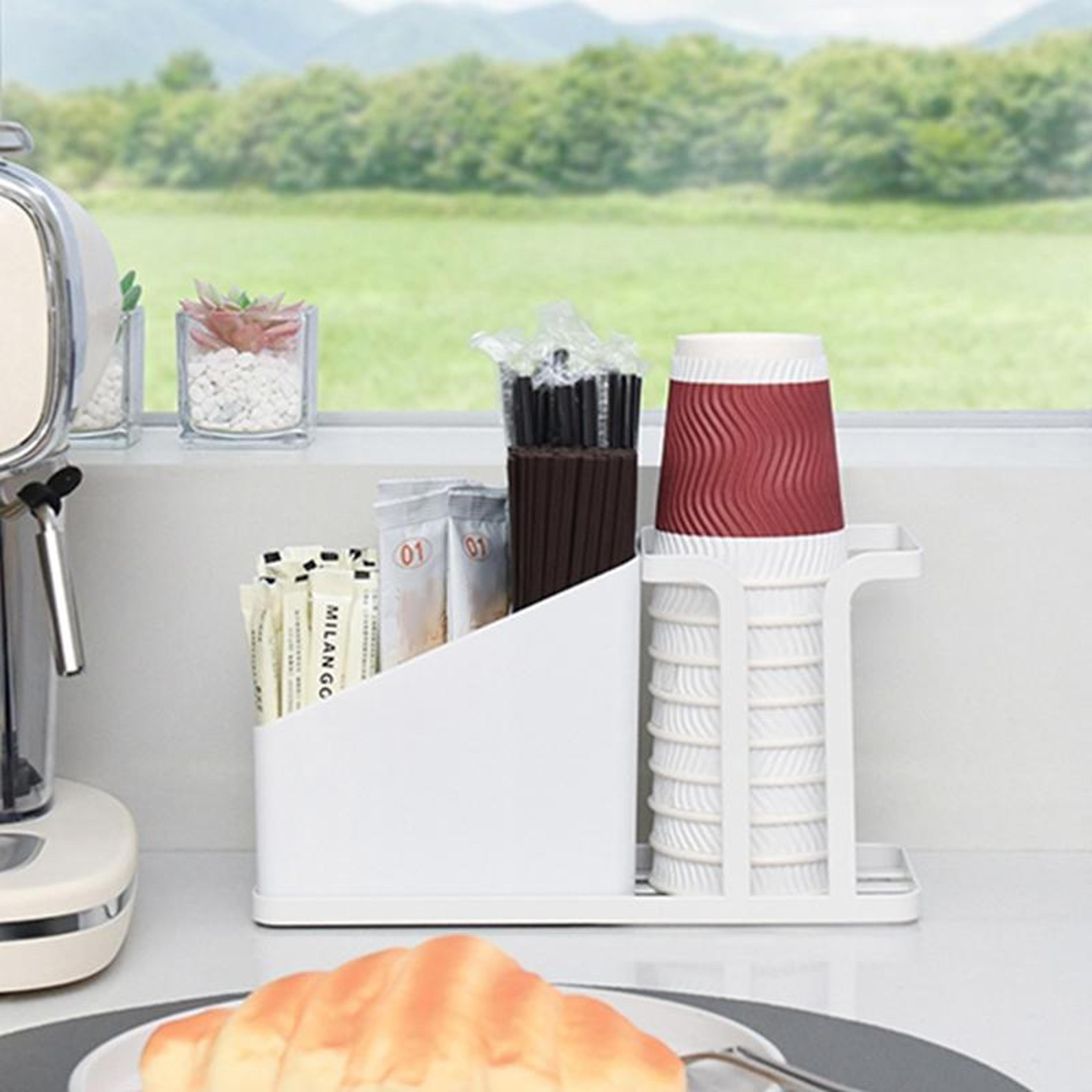 premium desktop paper cup storage rack, space saving disposable cup holder organizer for kitchen & coffee stations