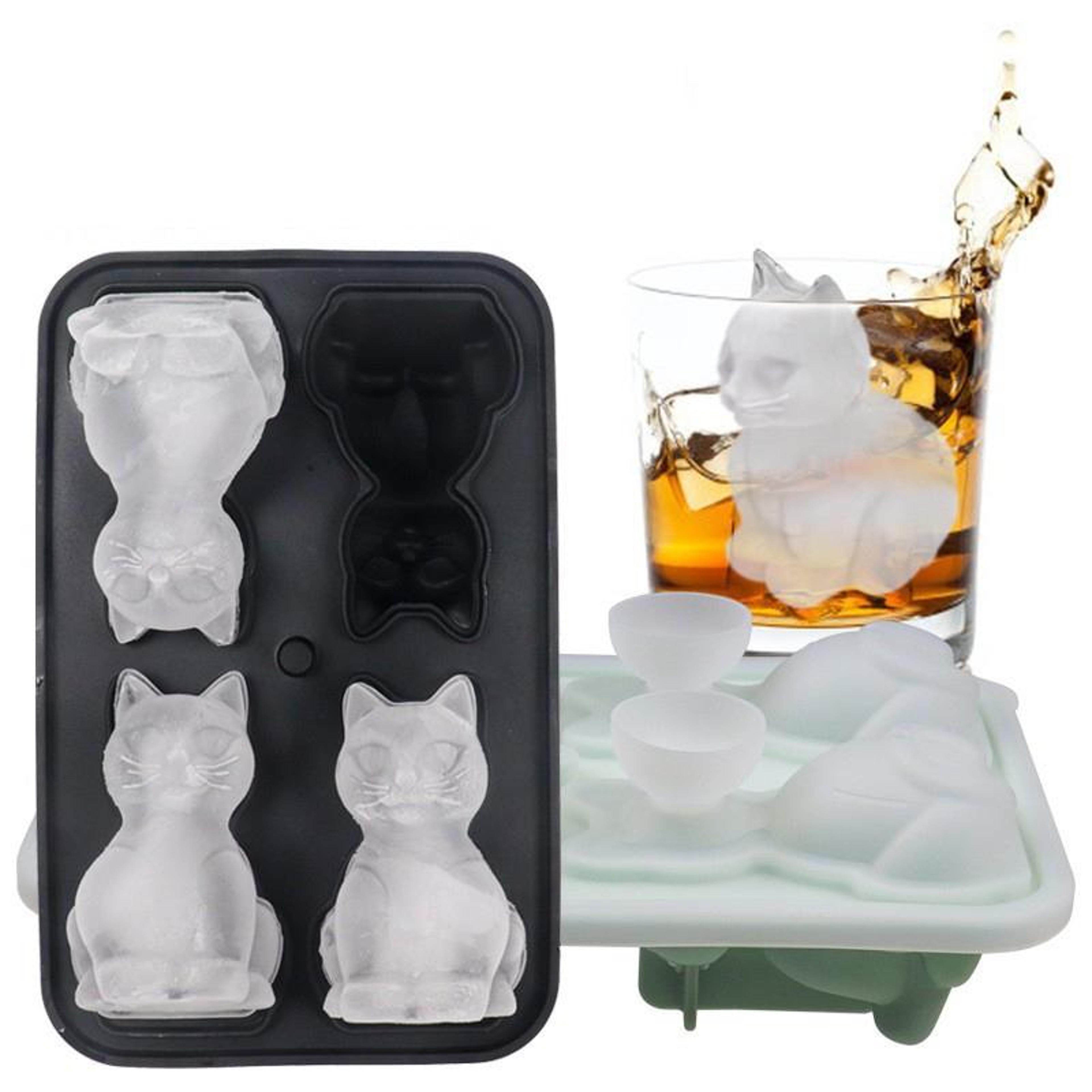 3d cat whiskey ice cube tray, premium silicone ice mold